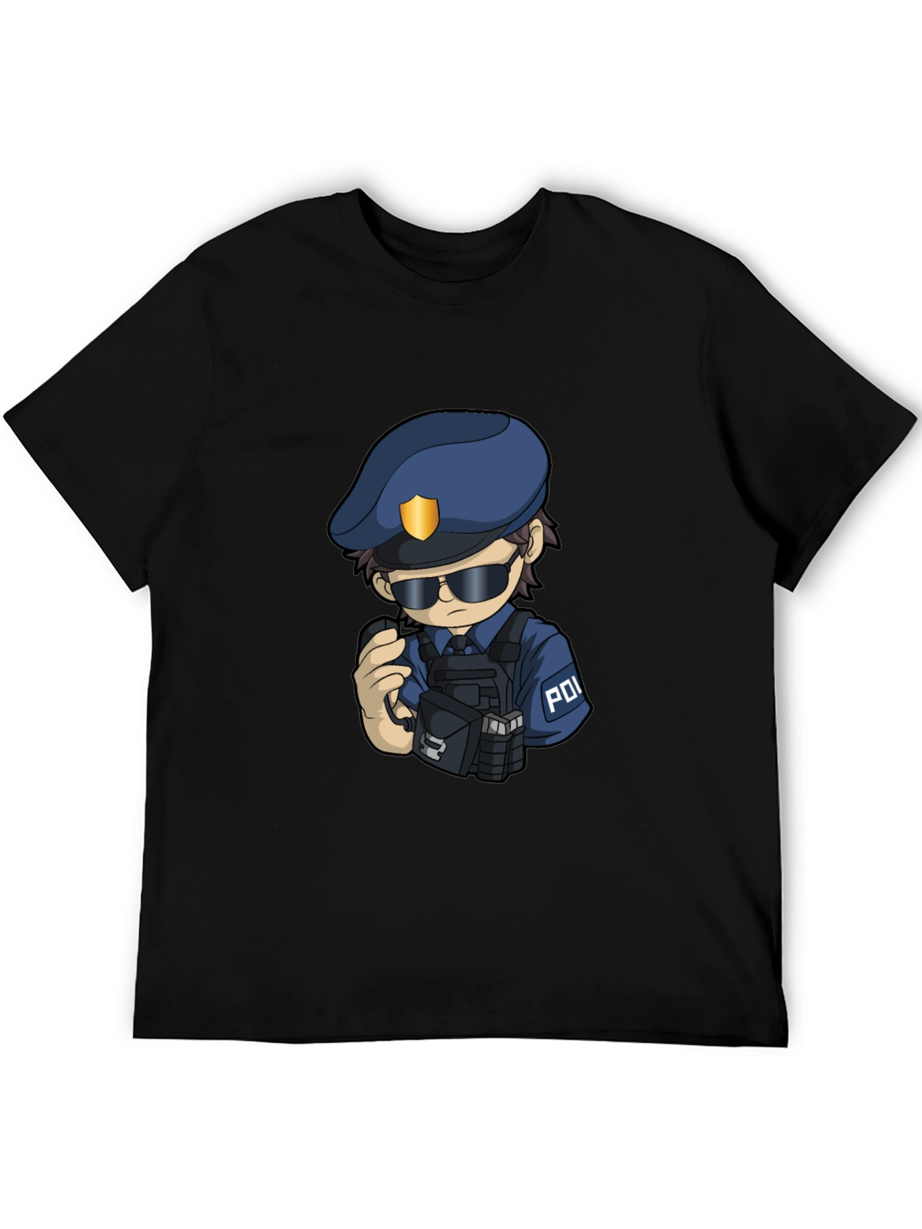 Police Cartoon Character Graphic Tee - Black
