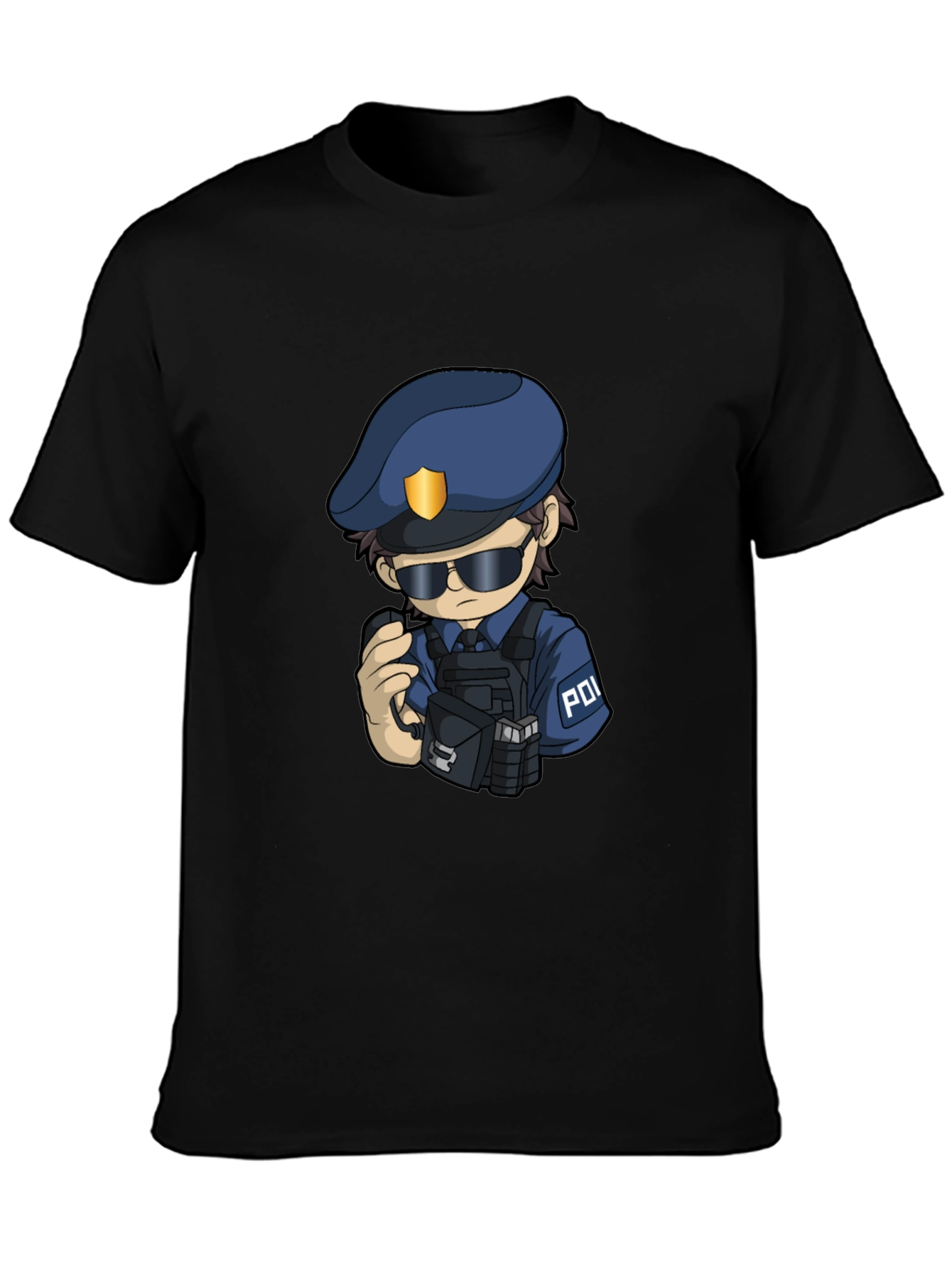 Police Cartoon Character Graphic Tee - Black