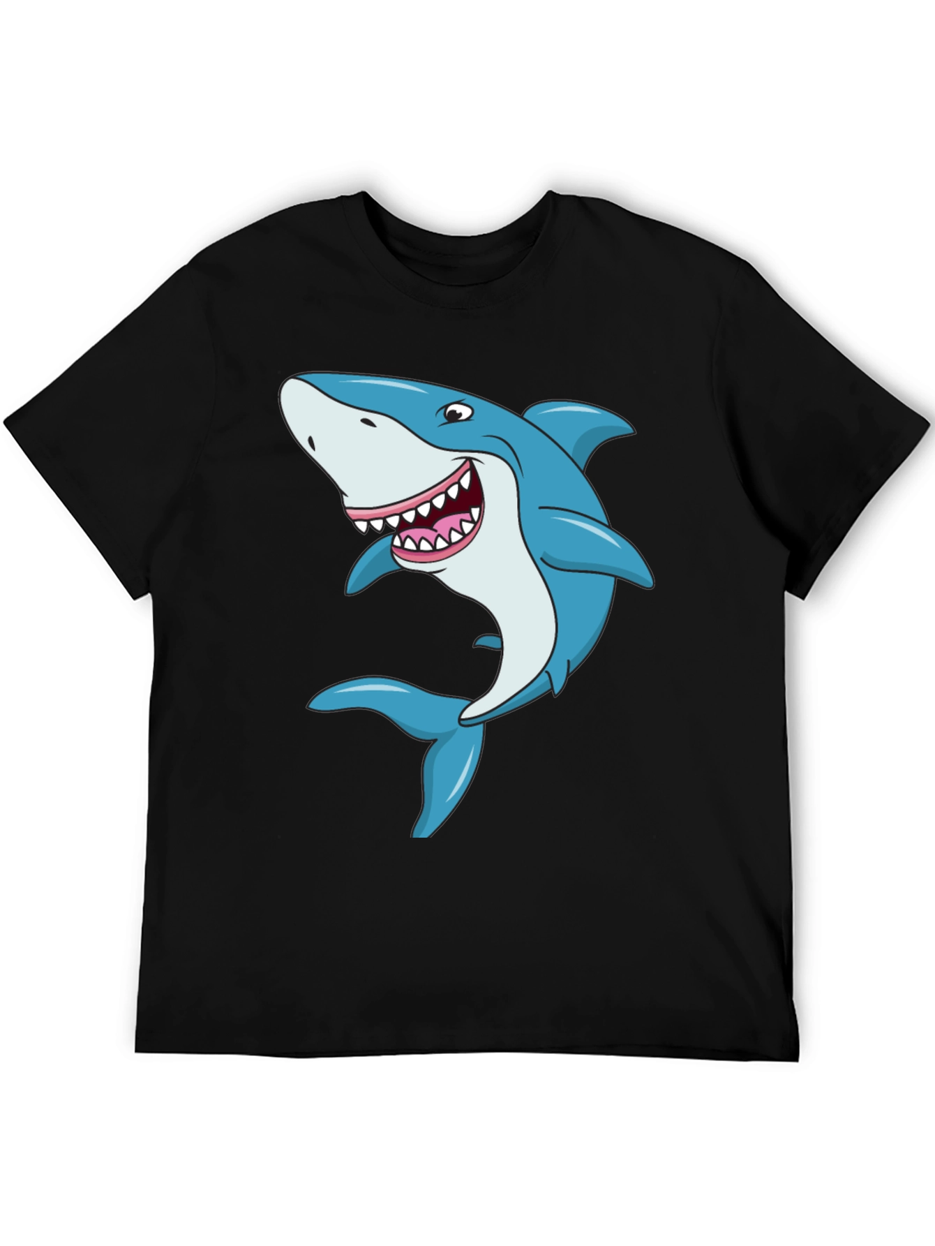 Cartoon Shark Graphic Tee - Black Cotton T-Shirt