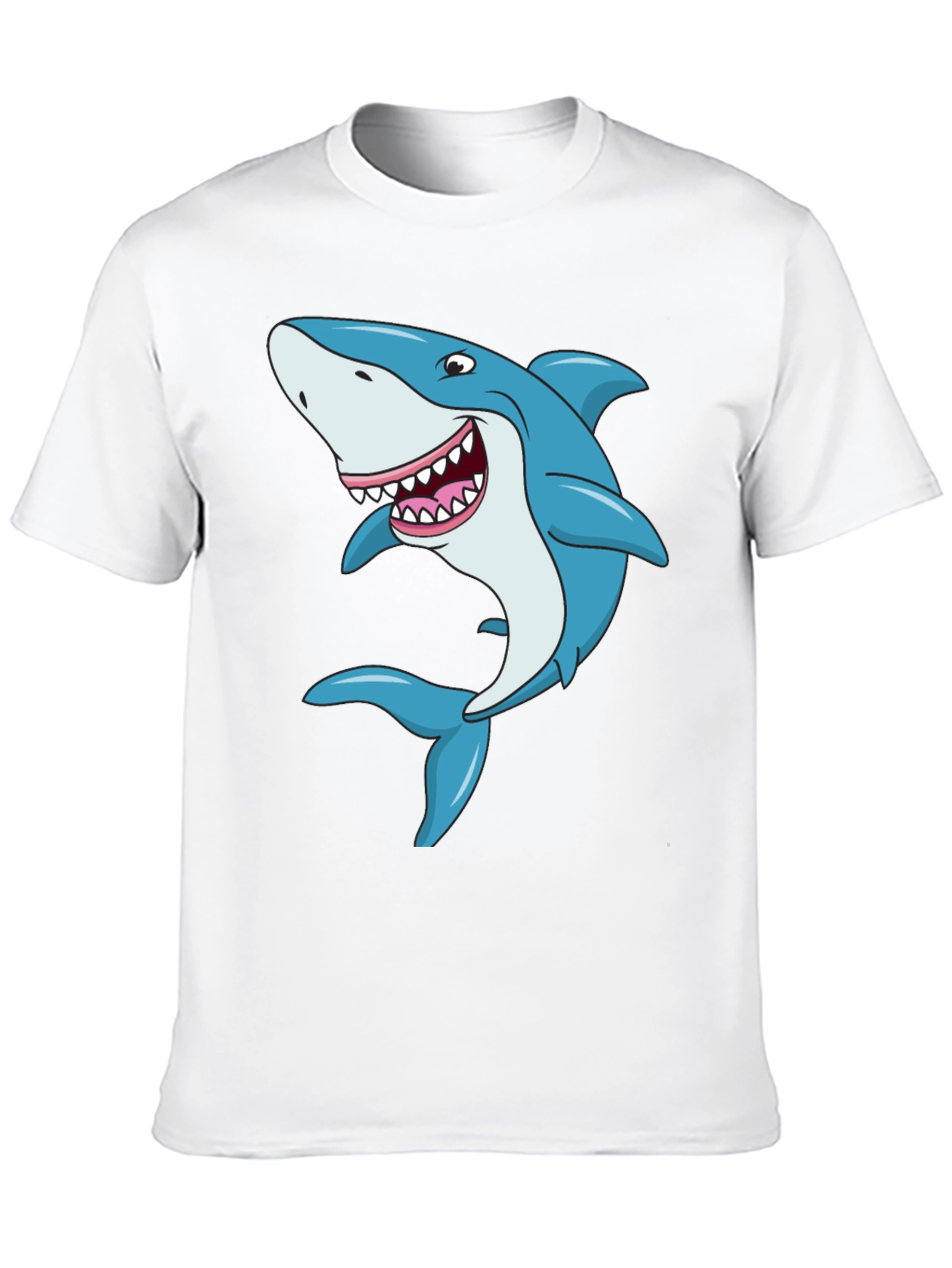 Cartoon Shark Graphic Tee - Black Cotton T-Shirt