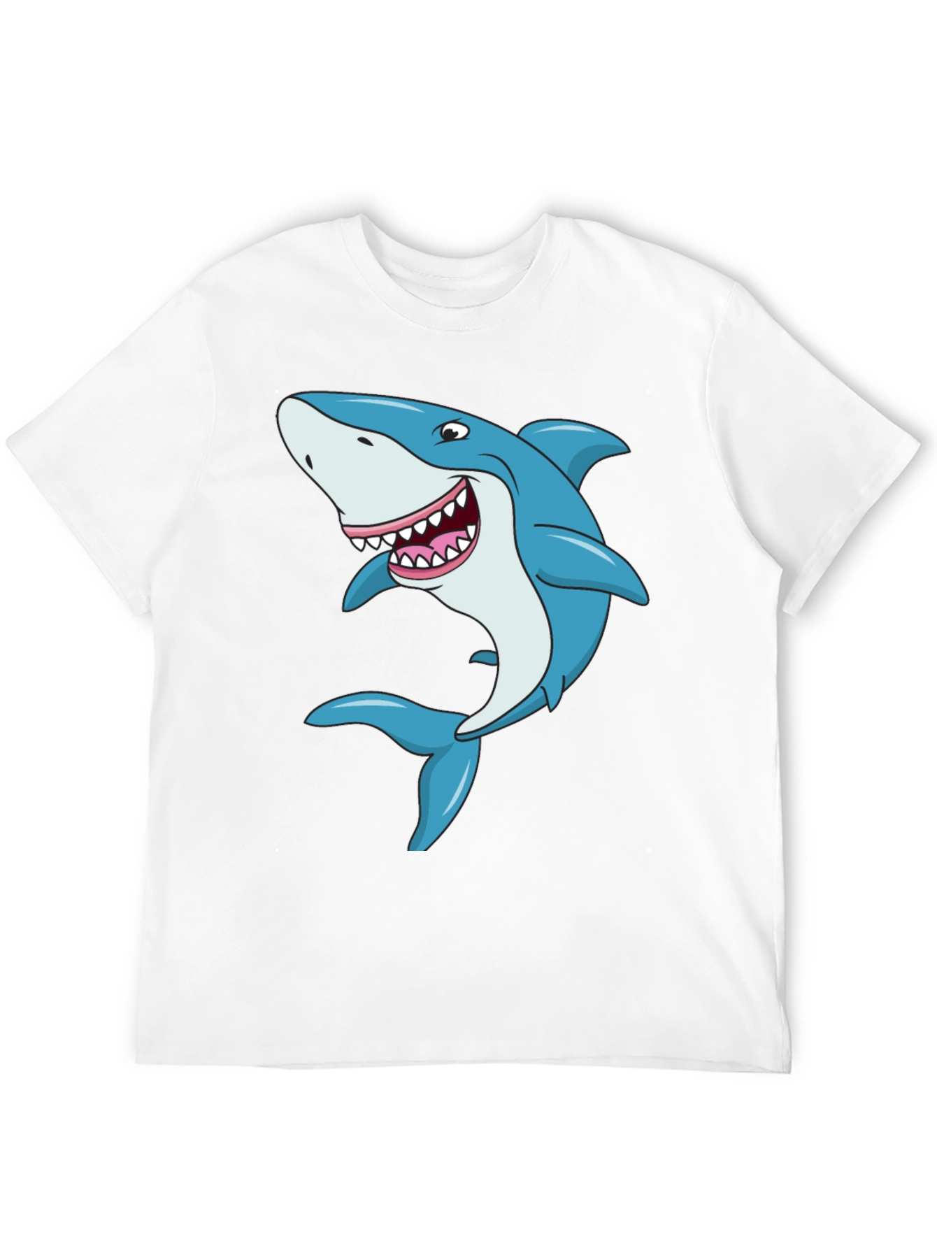 Cartoon Shark Graphic Tee - Black Cotton T-Shirt
