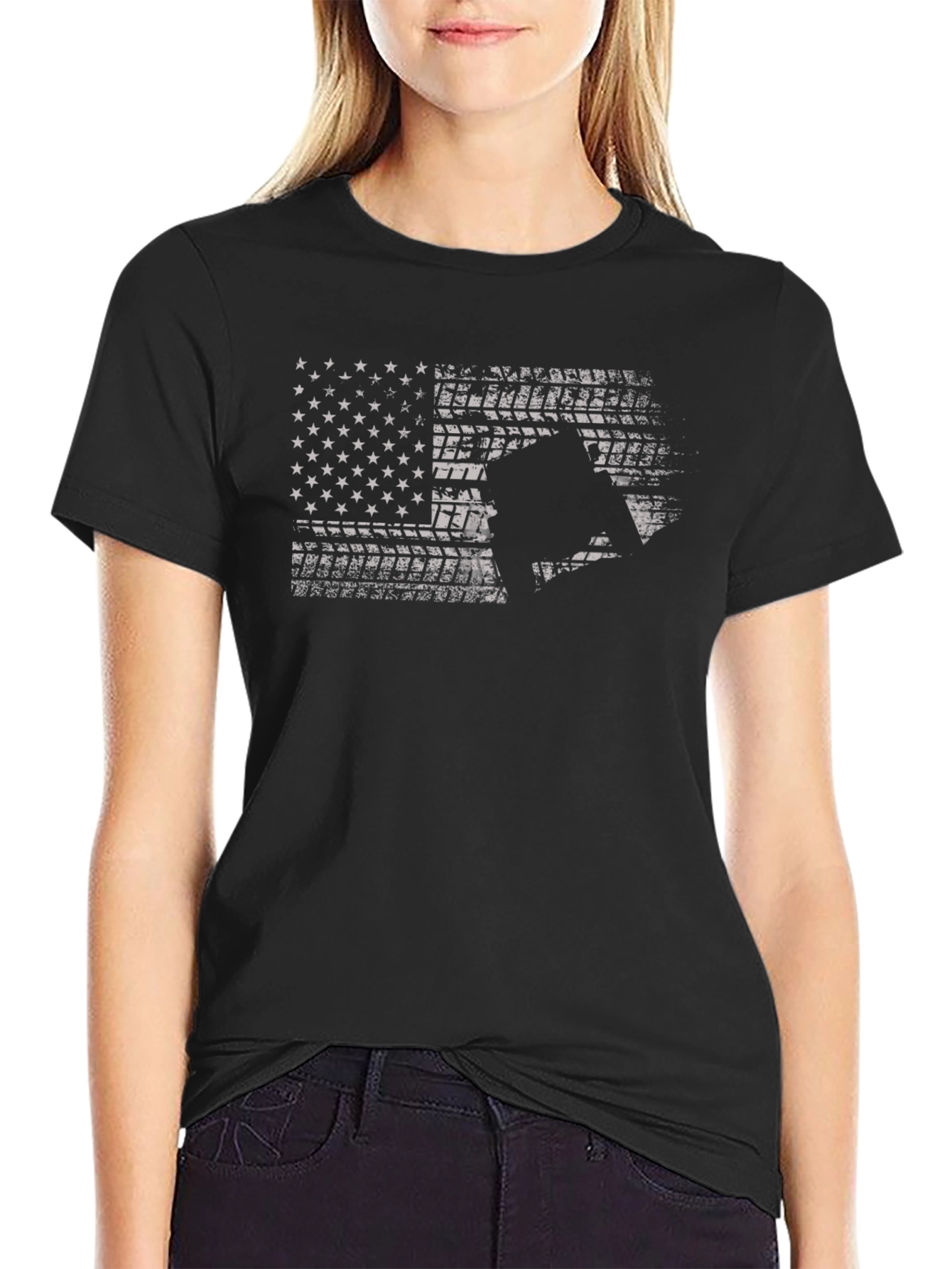 American Flag Motorcycle T-Shirt - Black
