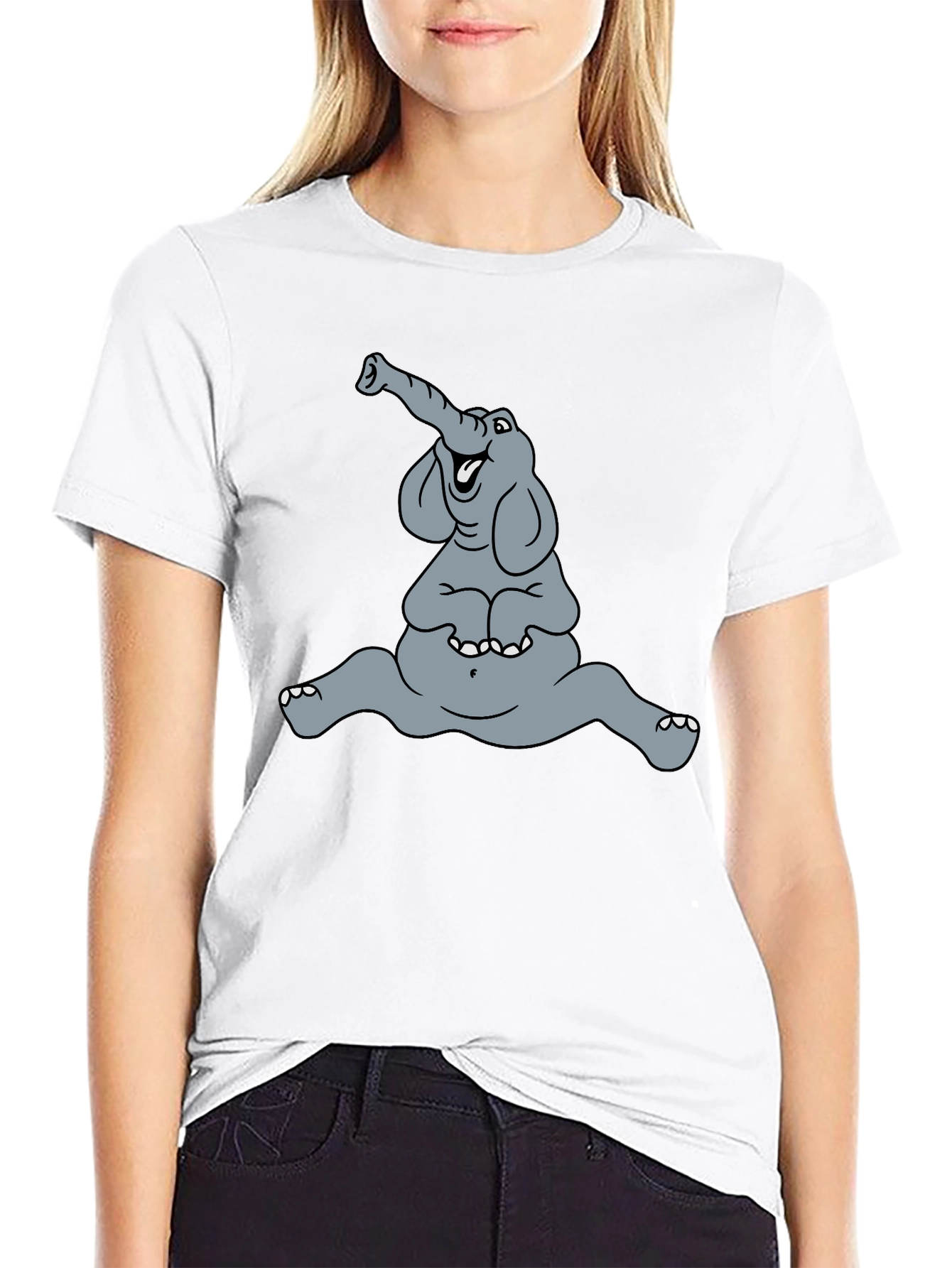 Funny Elephant Cartoon Graphic Tee - Black Casual T-Shirt