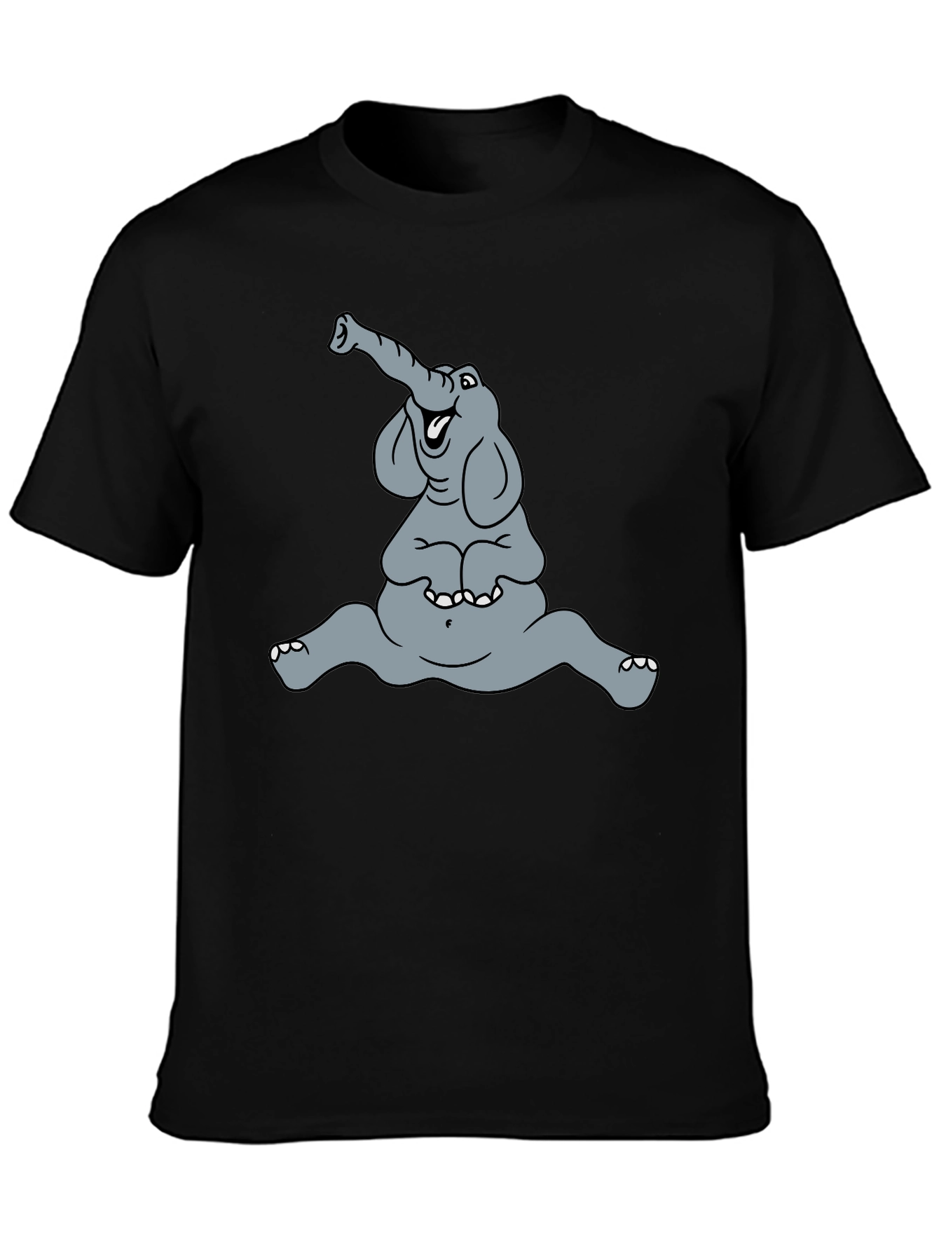 Funny Elephant Cartoon Graphic Tee - Black Casual T-Shirt
