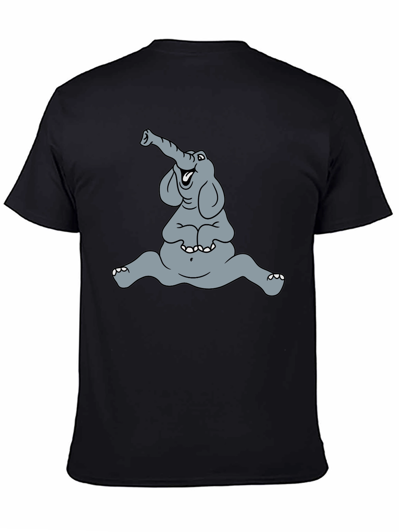 Funny Elephant Cartoon Graphic Tee - Black Casual T-Shirt