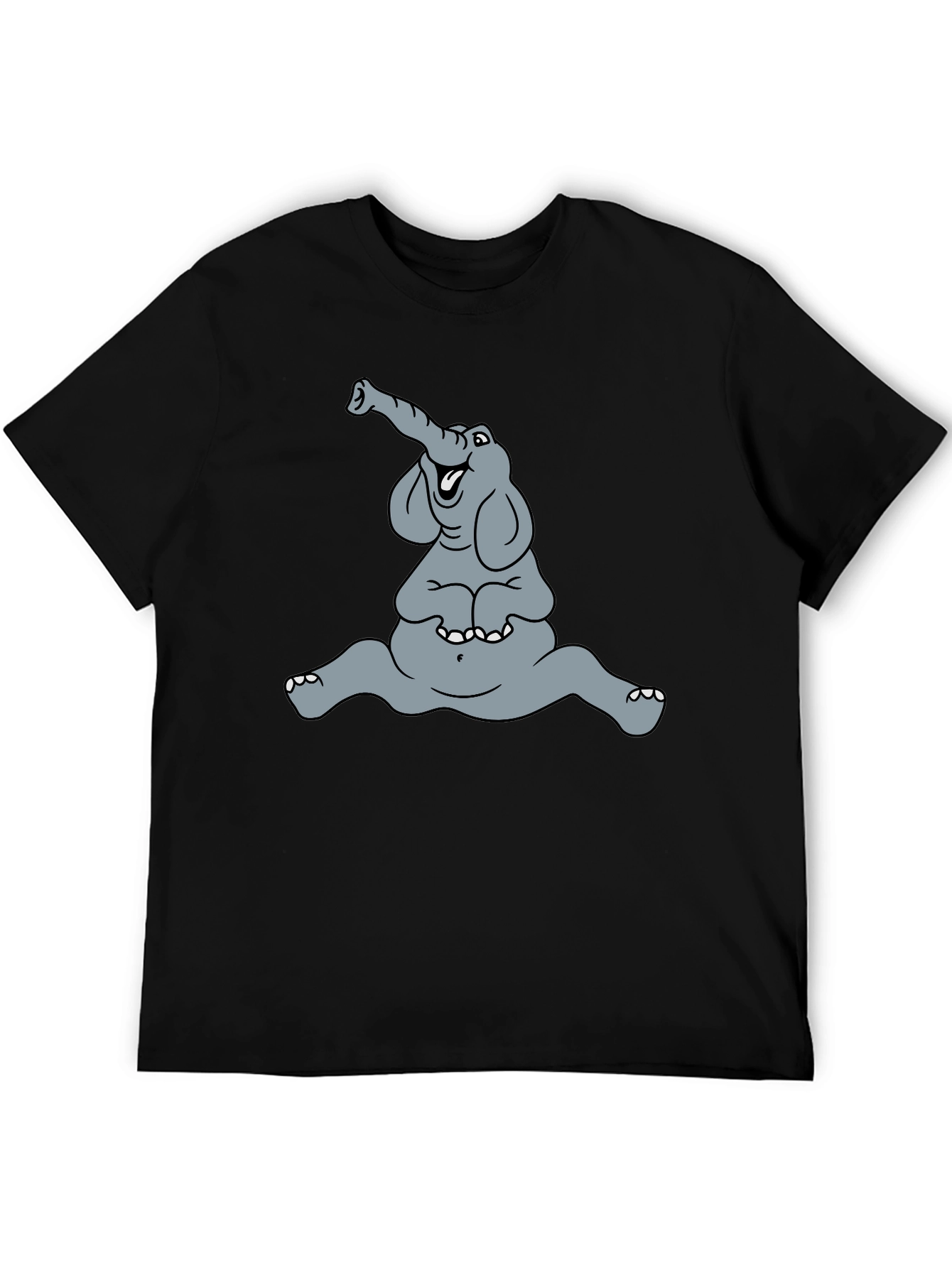 Funny Elephant Cartoon Graphic Tee - Black Casual T-Shirt