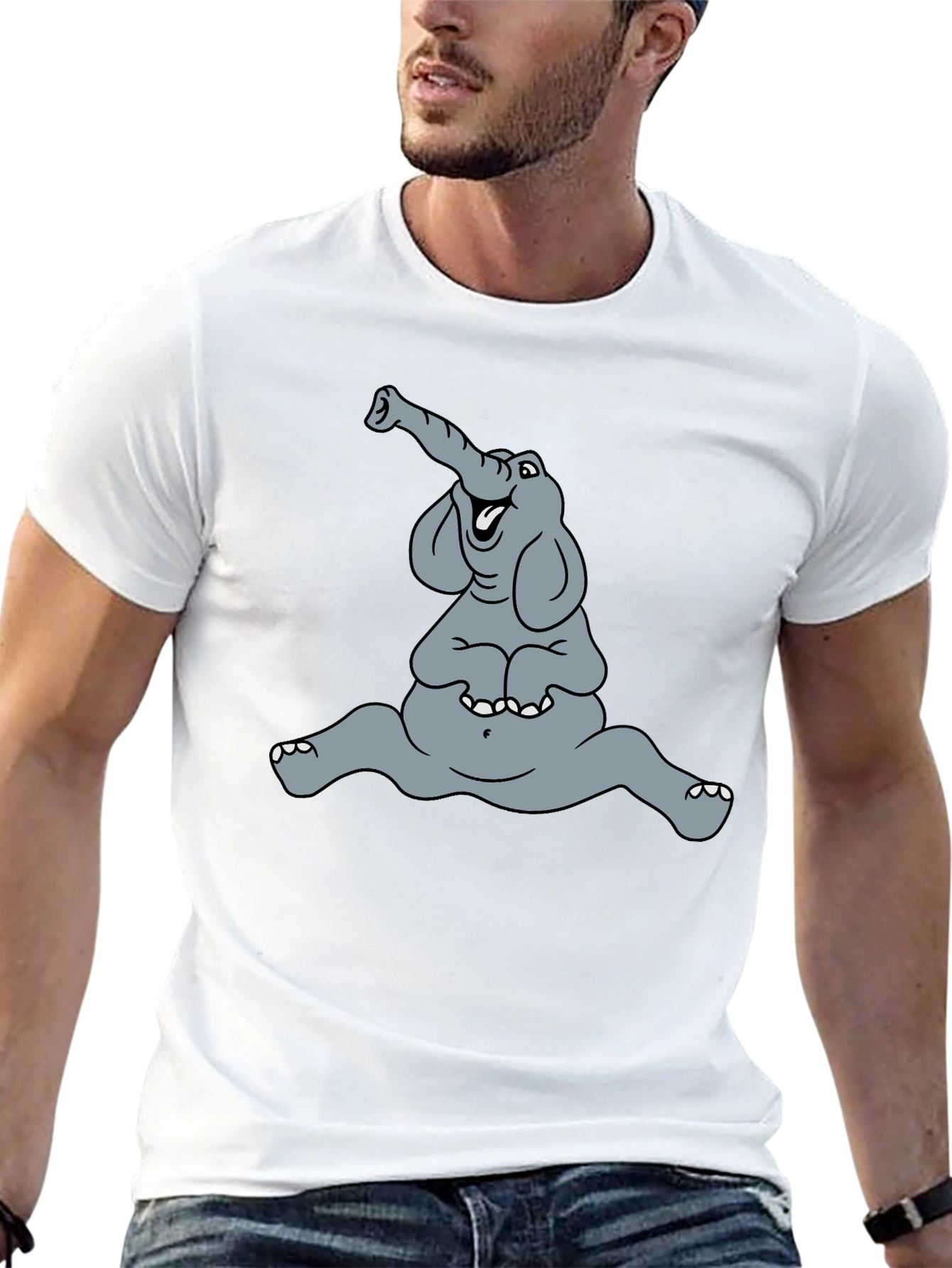 Funny Elephant Cartoon Graphic Tee - Black Casual T-Shirt
