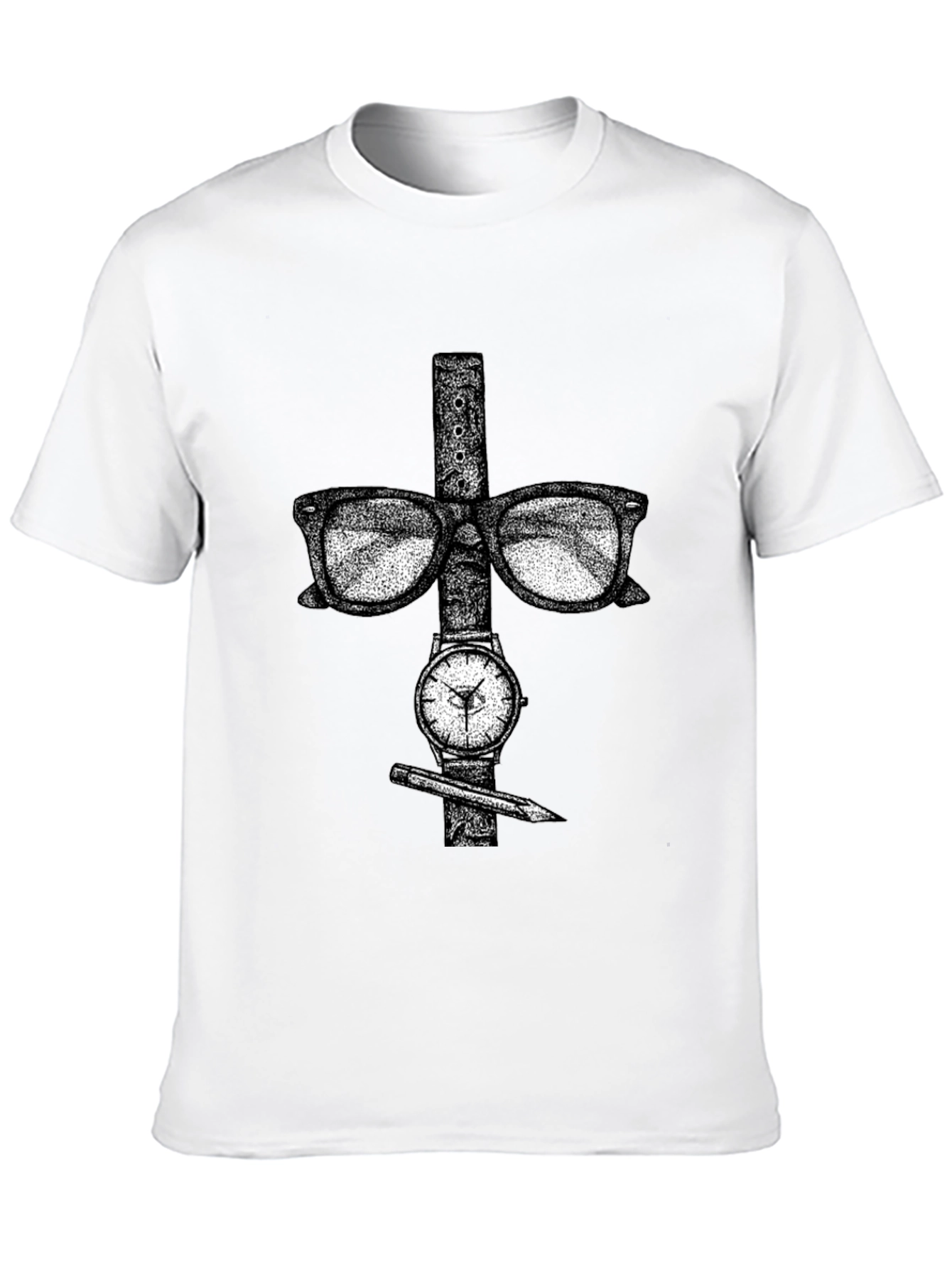Nerdy Style Tee - Glasses Watch and Pencil Design