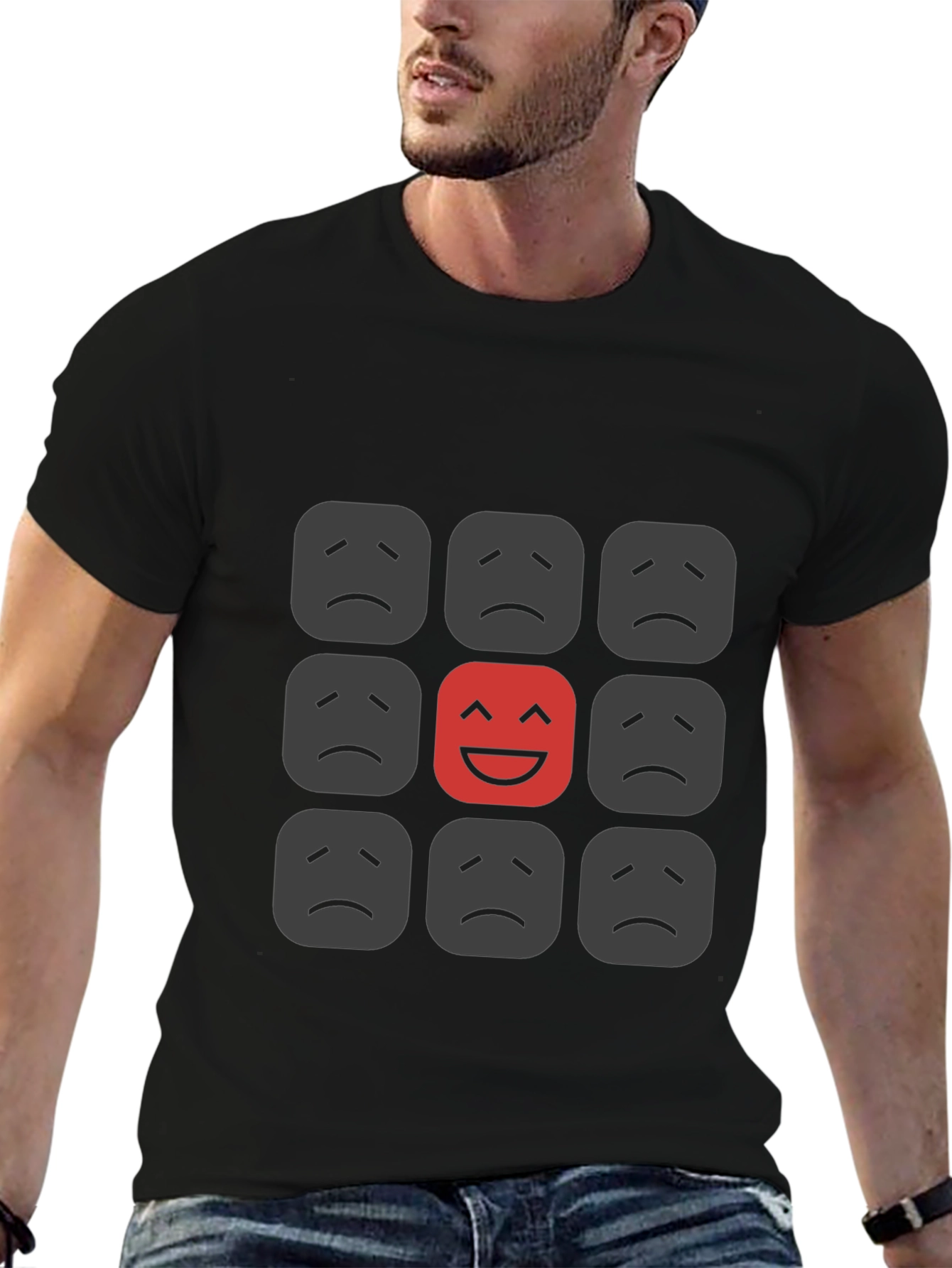 Be Different Black T-Shirt - Smile Face