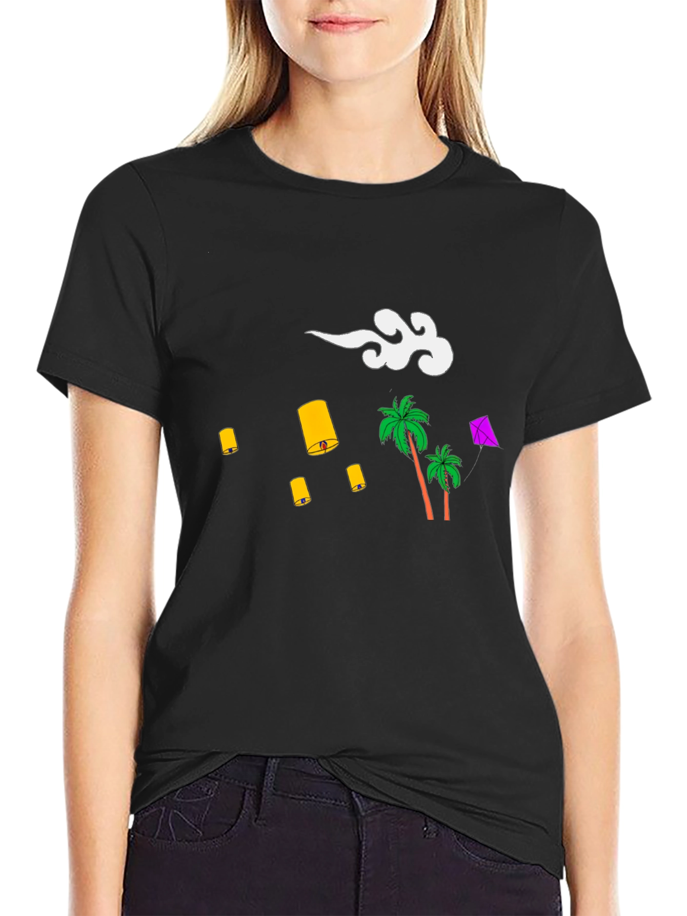 Tropical Lanterns Black Graphic Tee