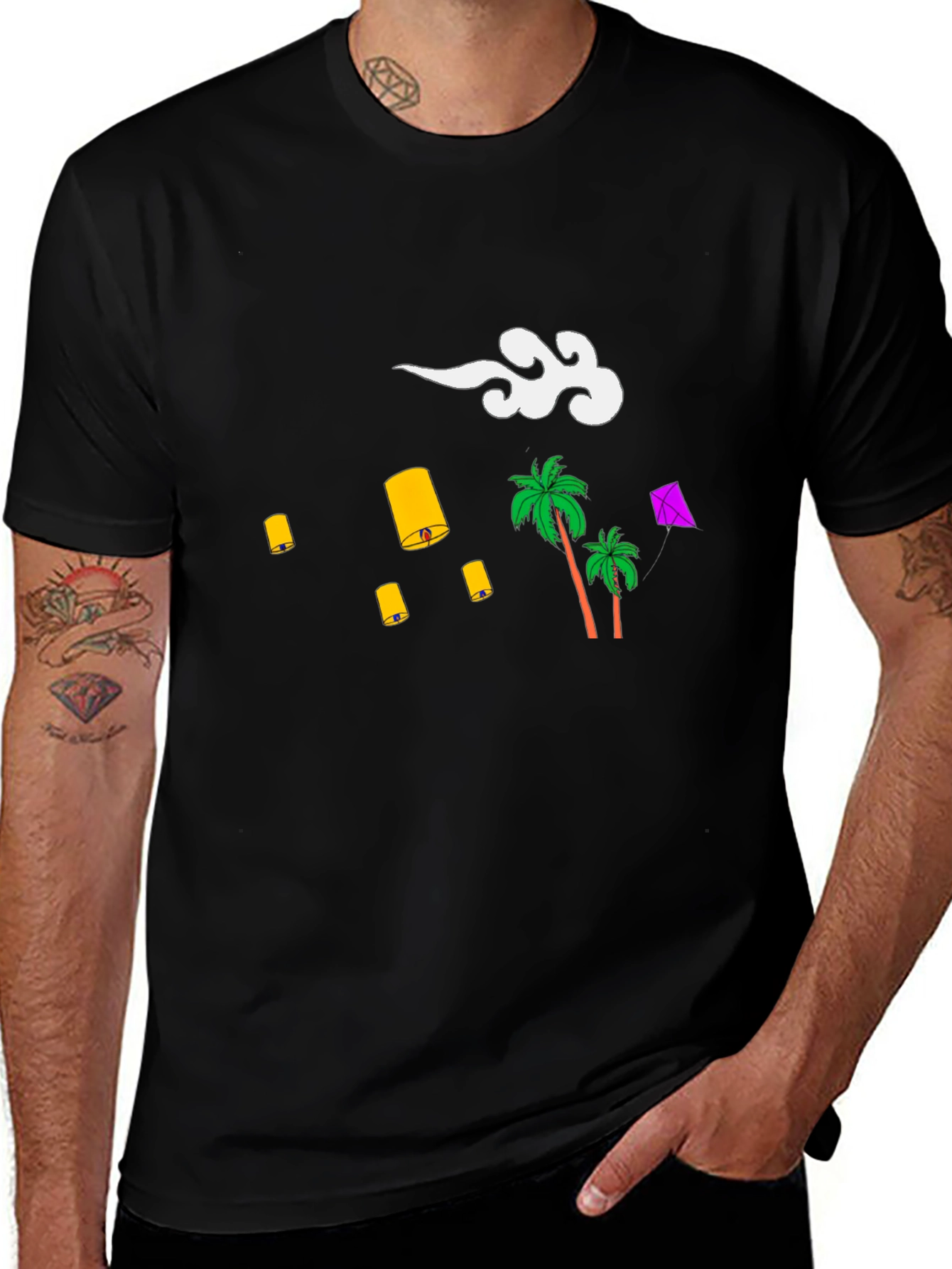 Tropical Lanterns Black Graphic Tee