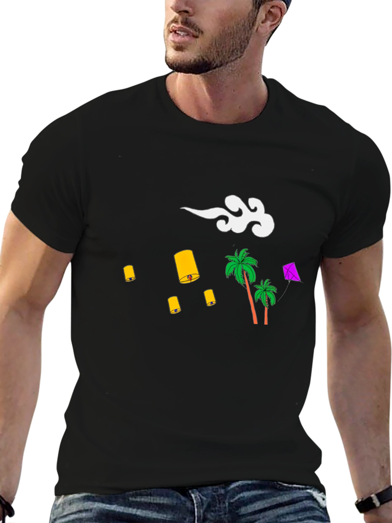 Tropical Lanterns Black Graphic Tee