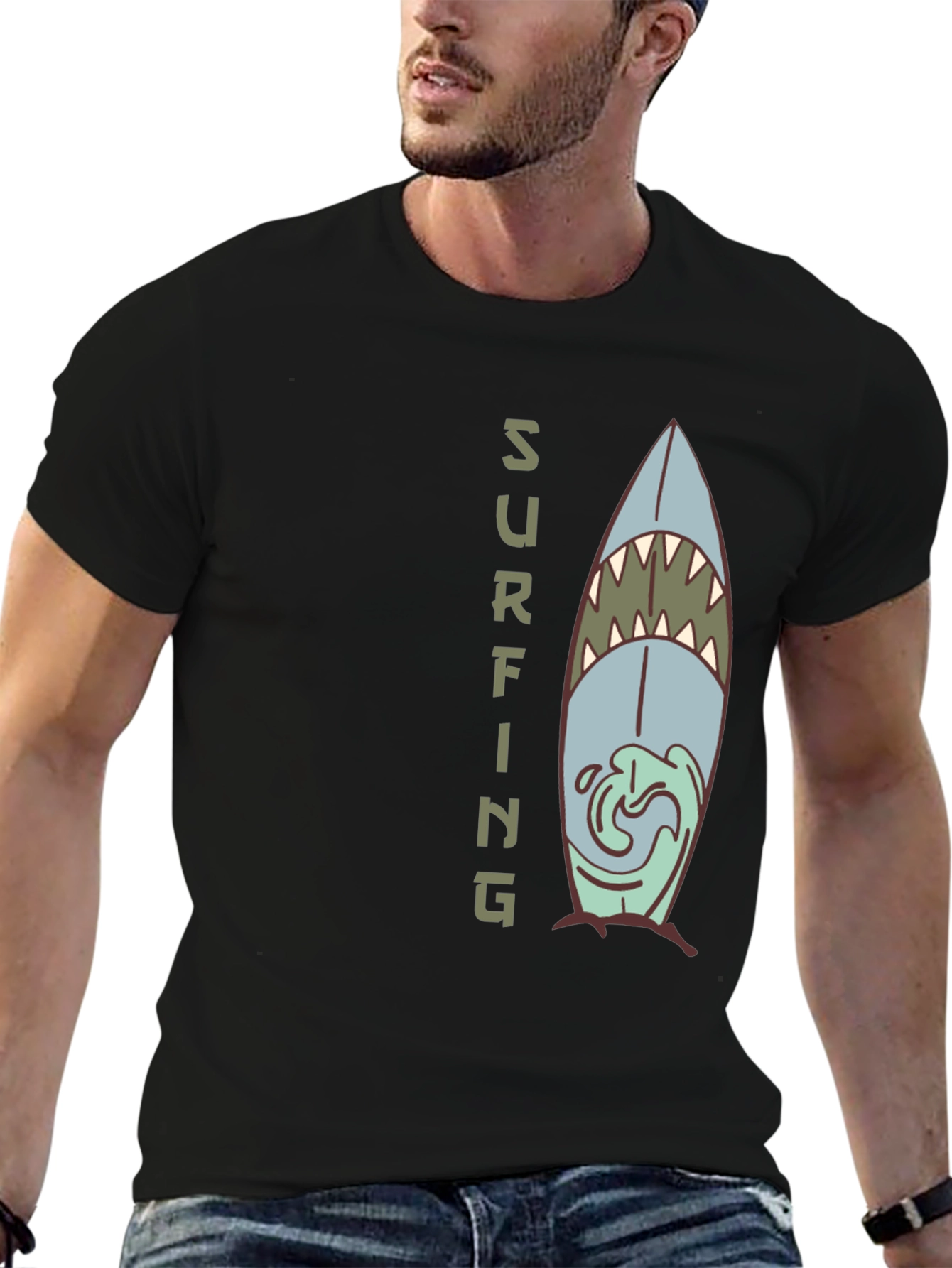 Shark Surfboard Graphic Tee - Cool Surfing T-Shirt