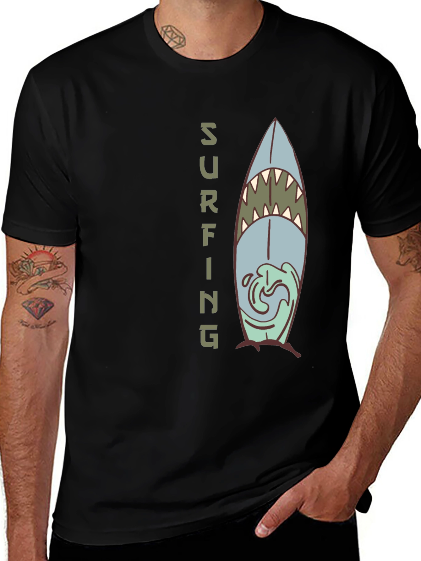 Shark Surfboard Graphic Tee - Cool Surfing T-Shirt