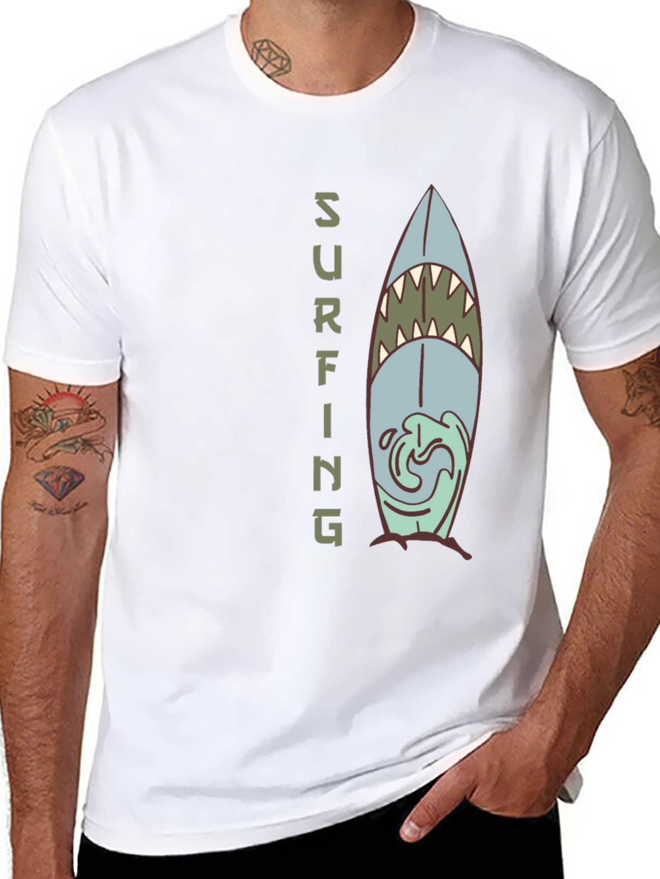 Shark Surfboard Graphic Tee - Cool Surfing T-Shirt