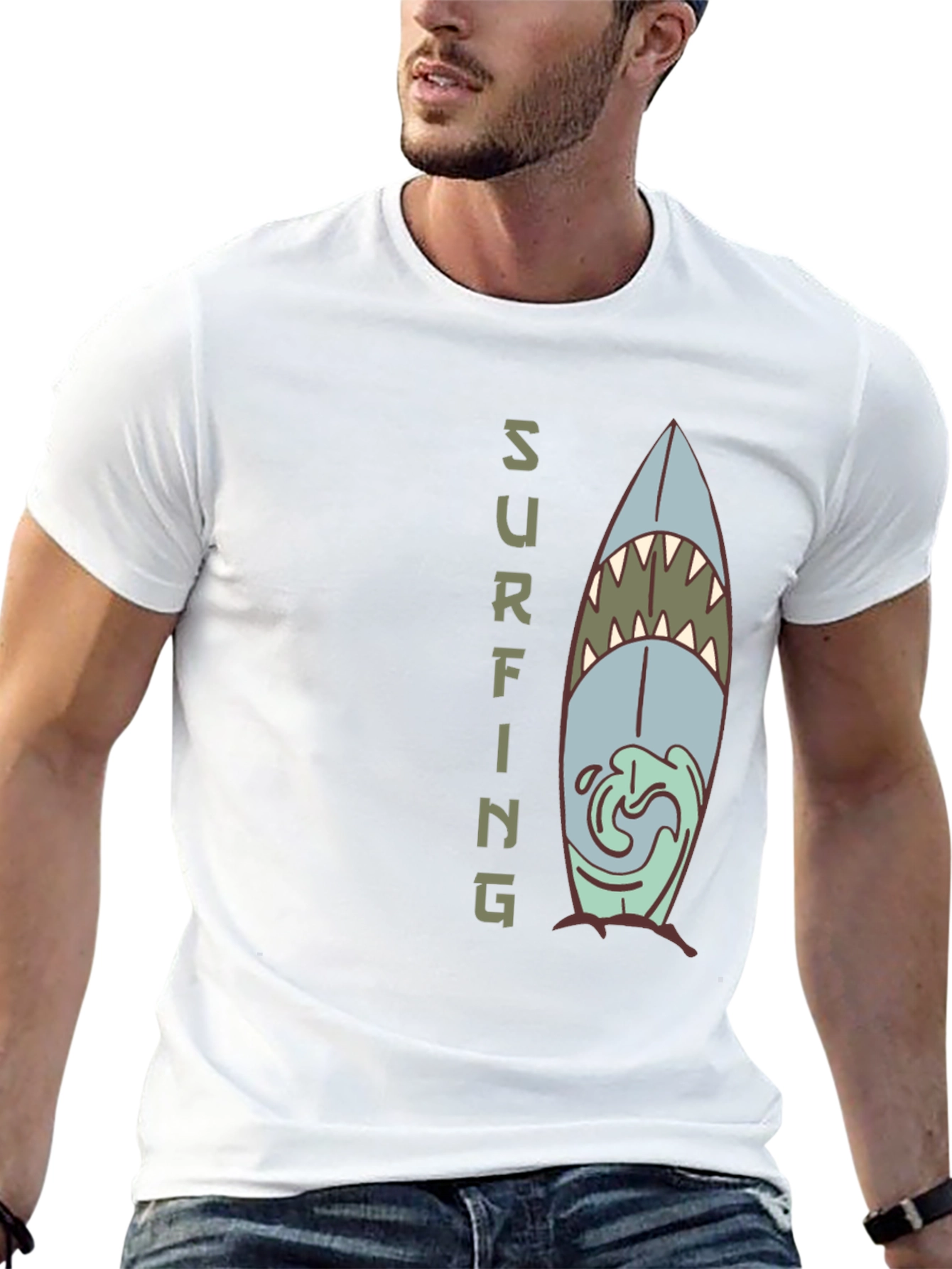 Shark Surfboard Graphic Tee - Cool Surfing T-Shirt