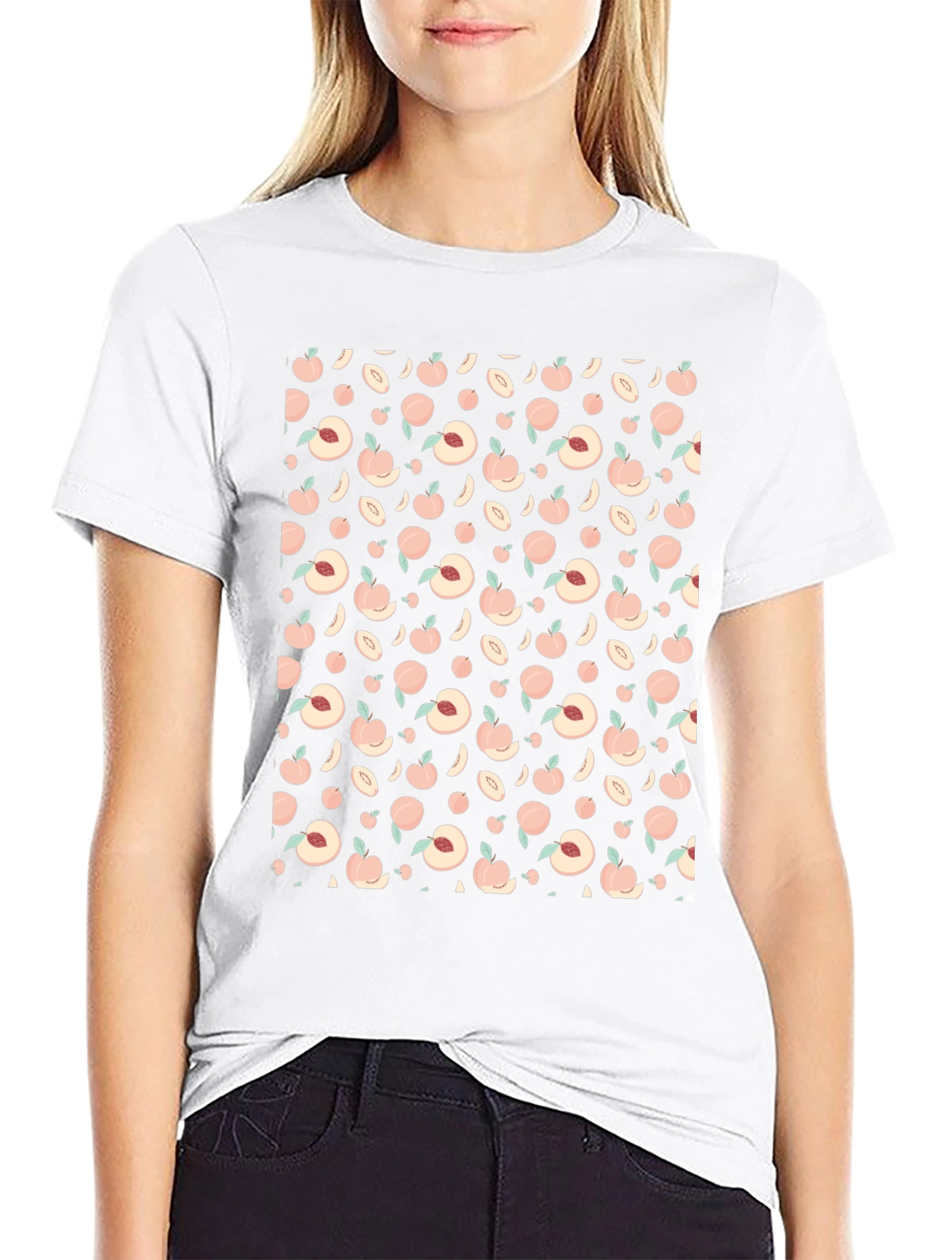Peach Pattern Black T-Shirt