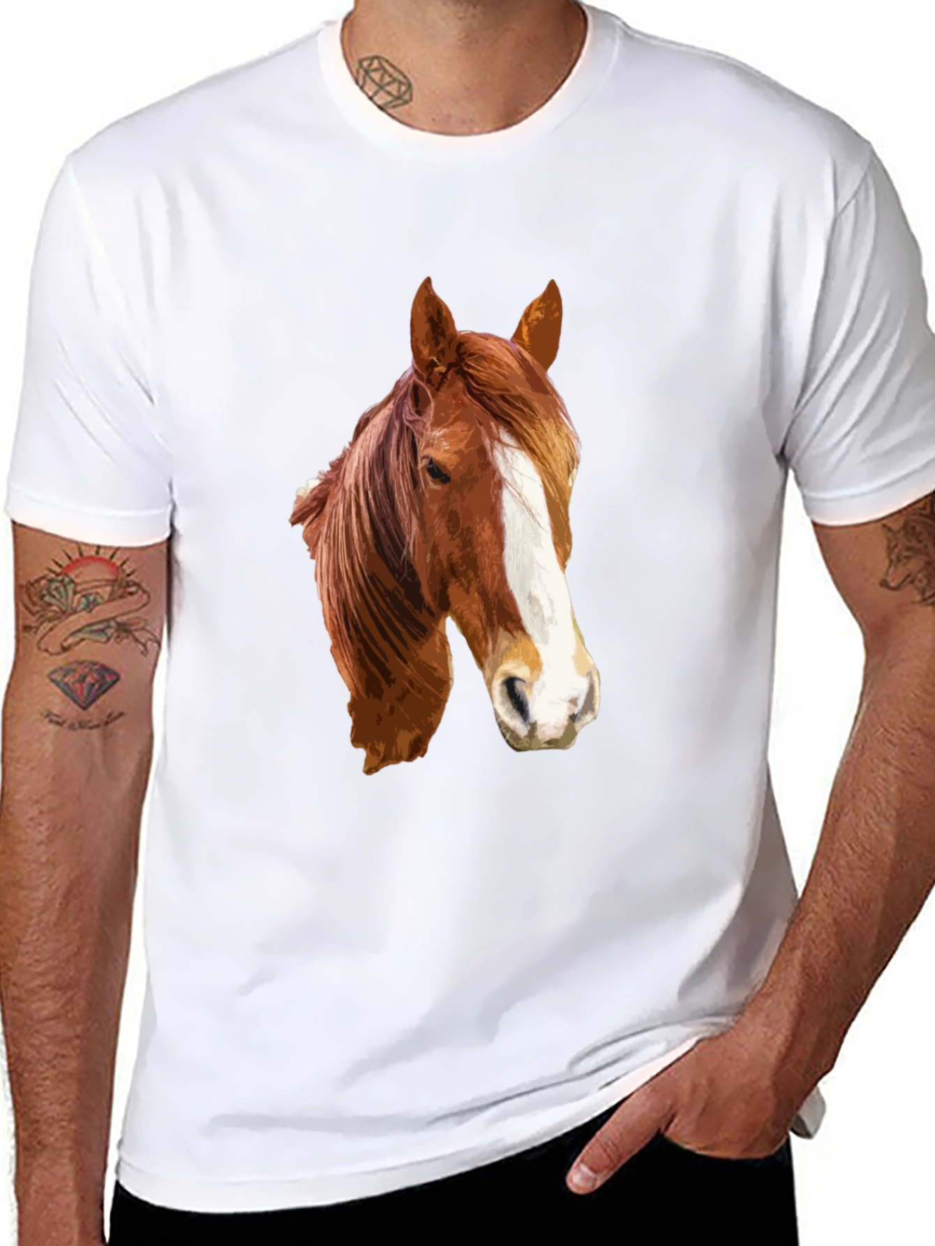 Horse Head Graphic T-Shirt - Black Cotton Tee