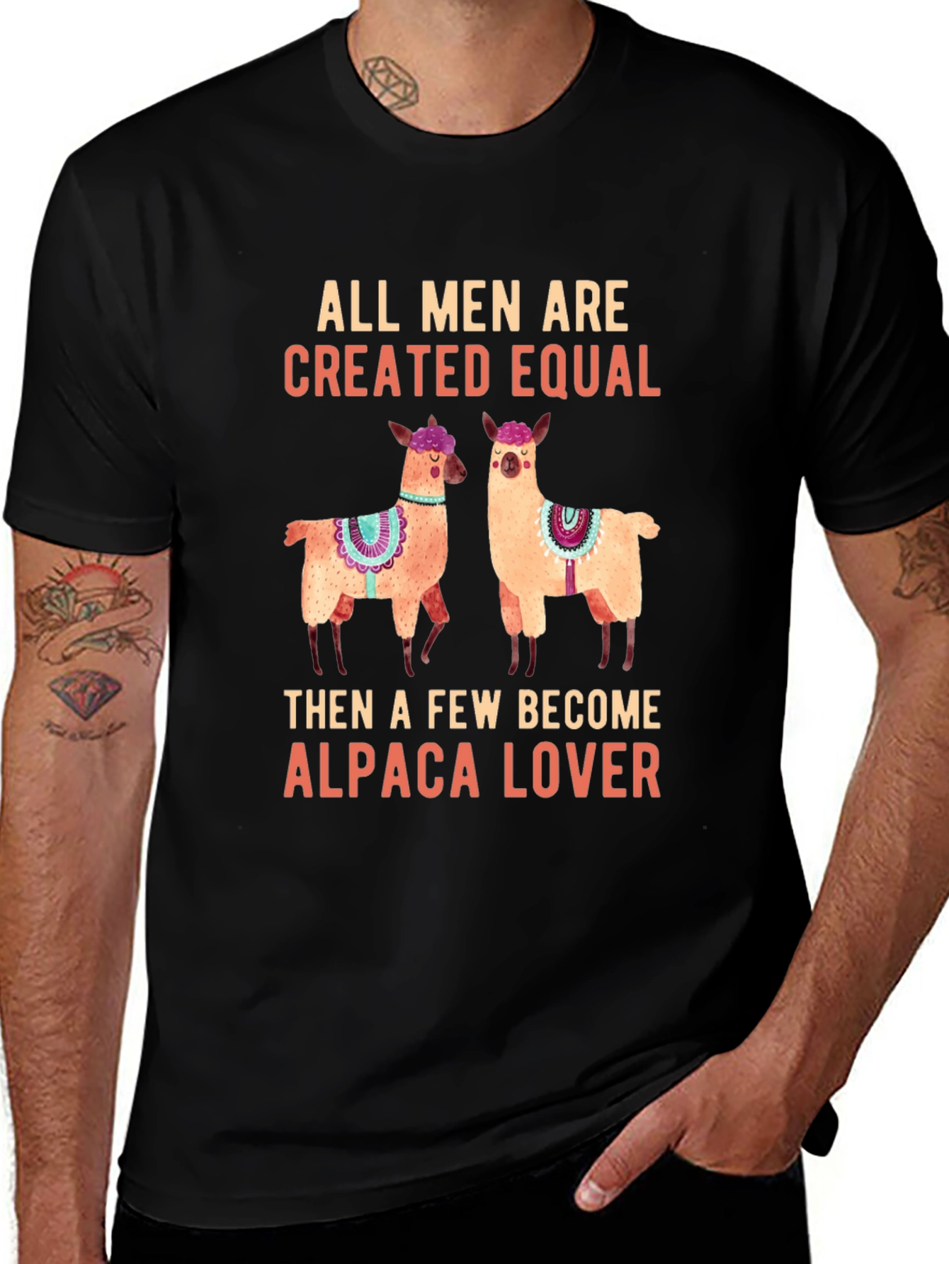 Alpaca Lover Graphic Tee - Mens Black Cotton T-Shirt