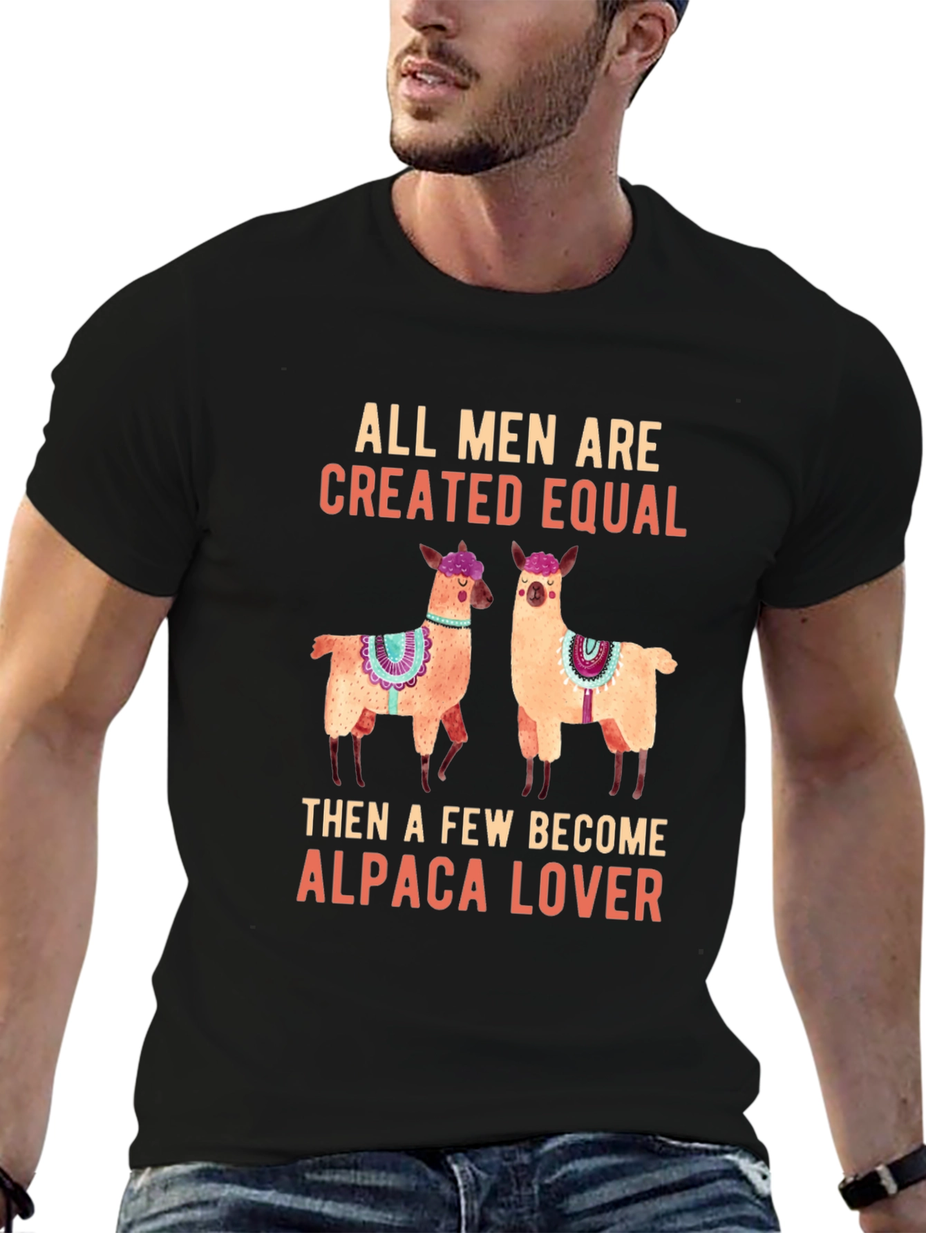 Alpaca Lover Graphic Tee - Mens Black Cotton T-Shirt