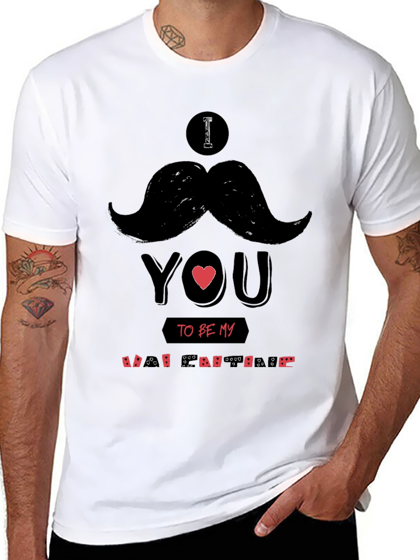 Mustache Valentines Day Black T-Shirt