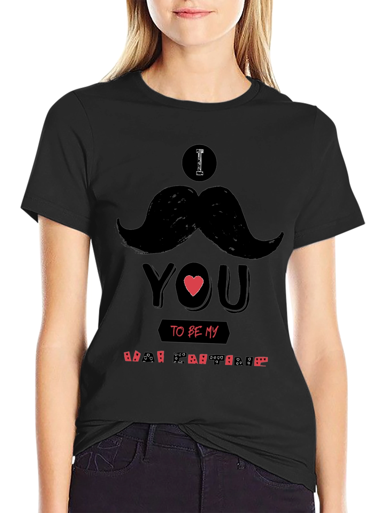 Mustache Valentines Day Black T-Shirt