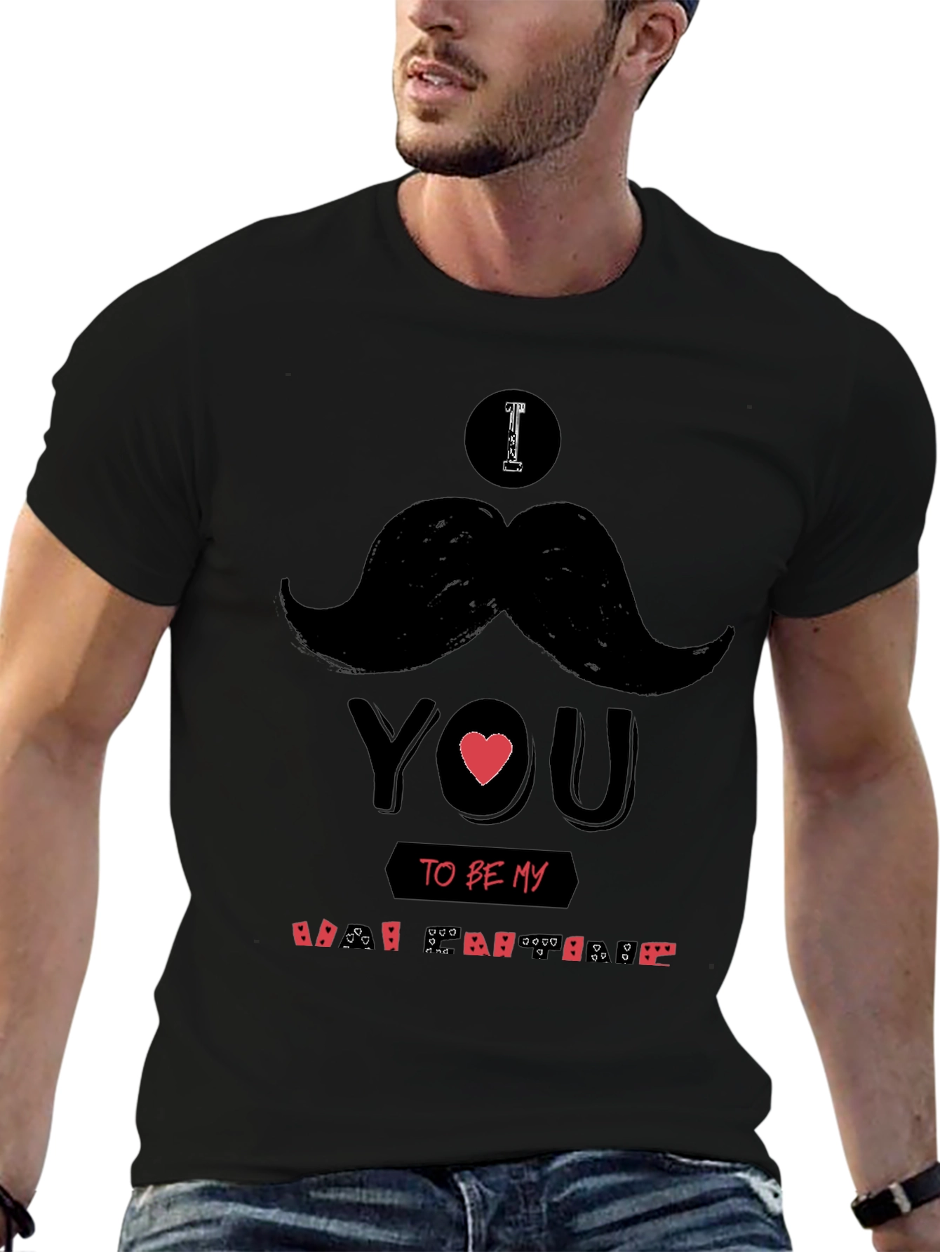 Mustache Valentines Day Black T-Shirt