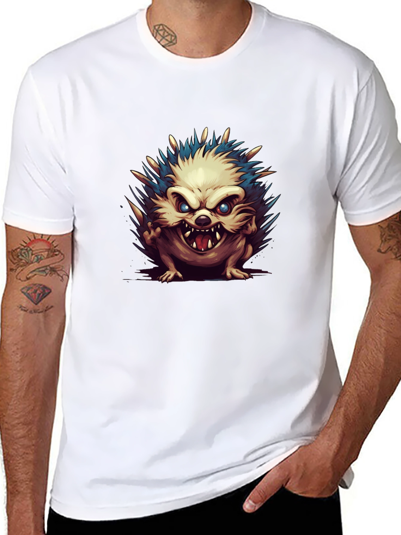 Mens Black T-Shirt with Hedgehog Graphic