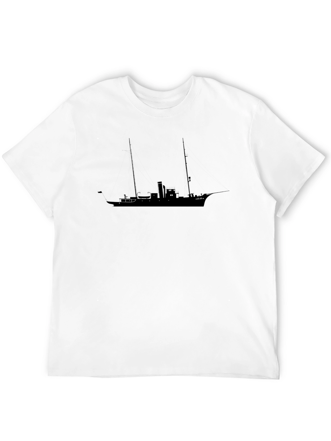 Black T-Shirt with Ship Silhouette Graphic