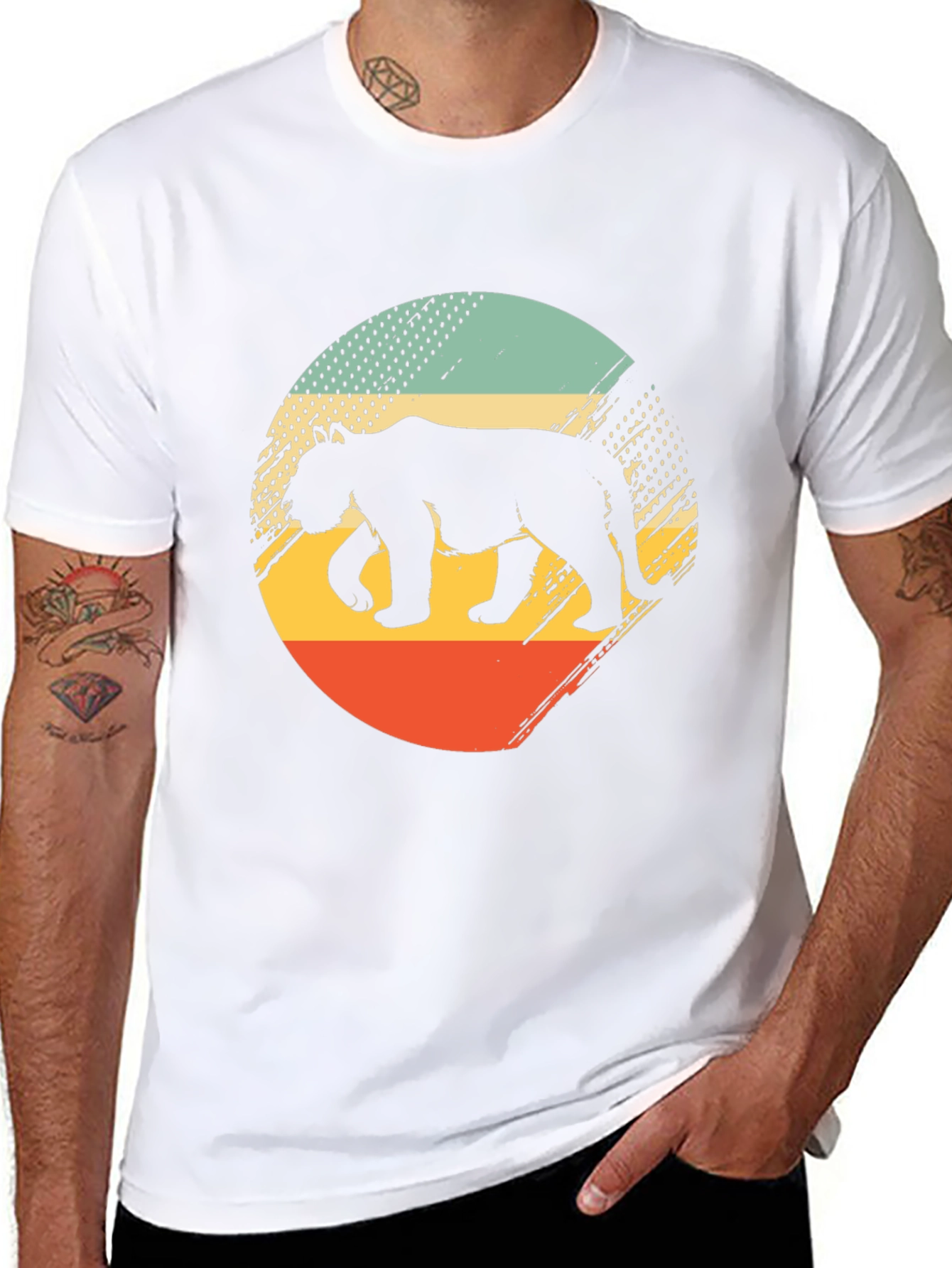 Retro Bear Graphic Tee - Black Cotton Blend Shirt