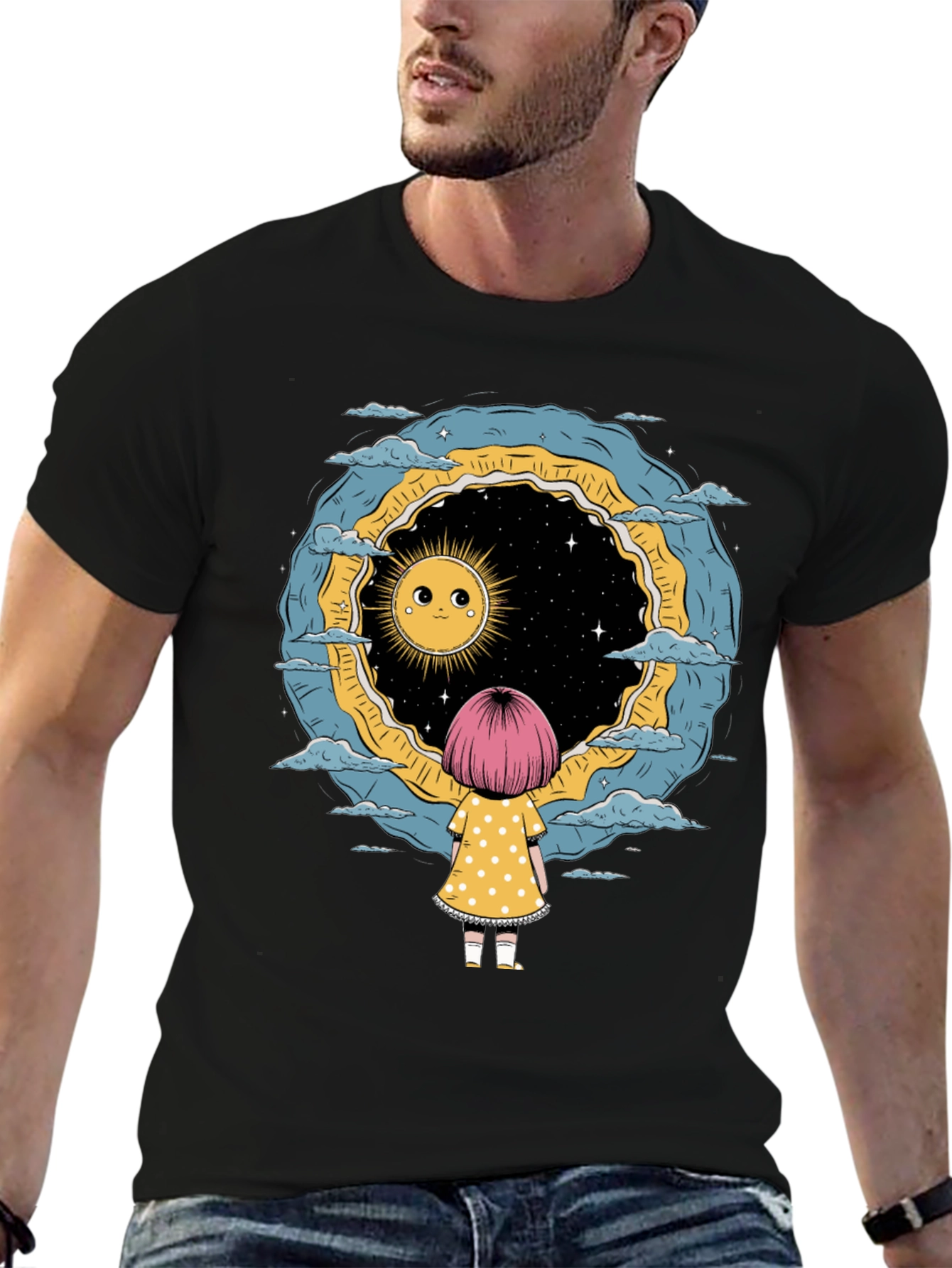 Cosmic Dreamer Graphic Tee - Unisex Black T-Shirt