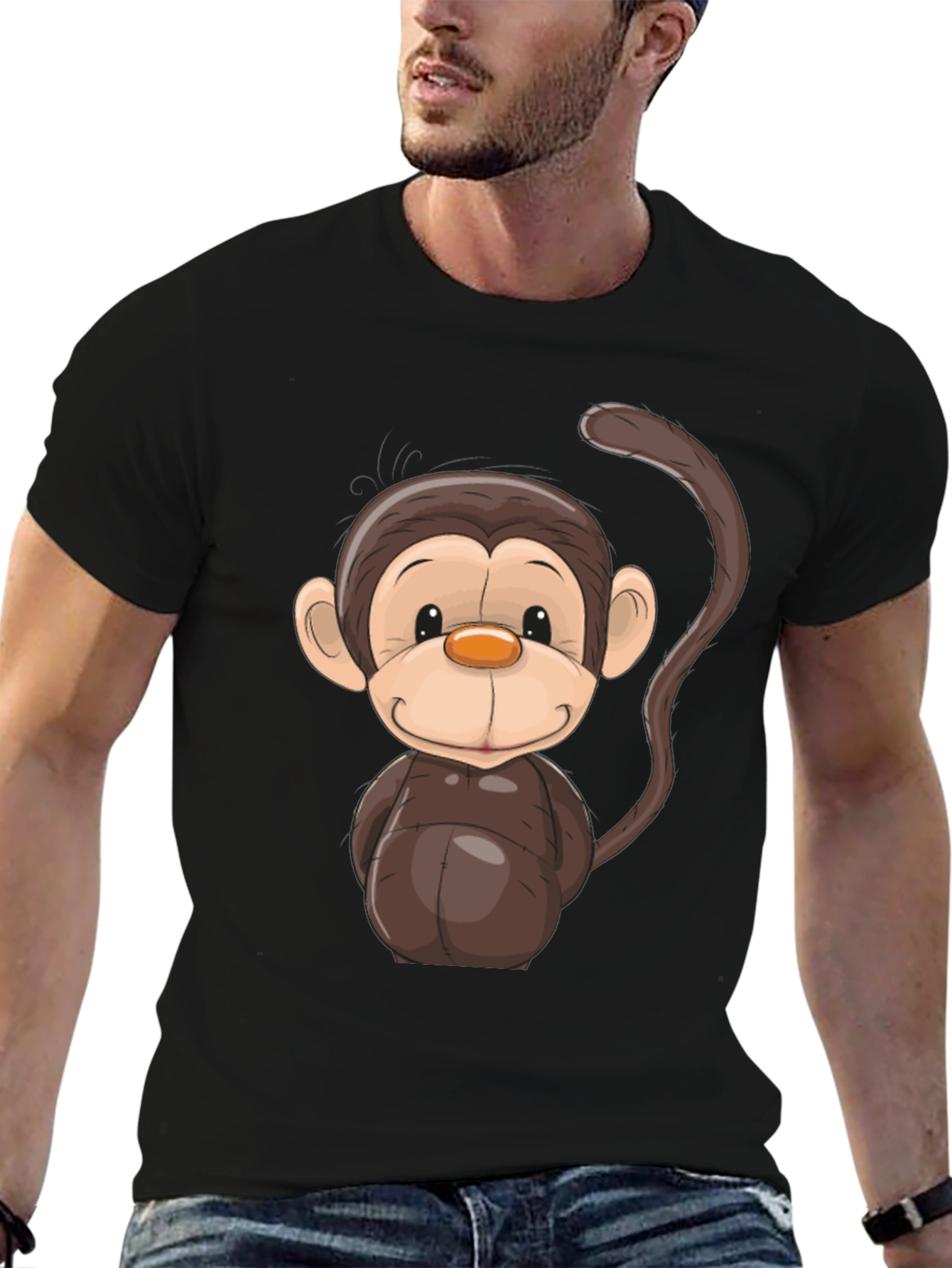 Cartoon Monkey Graphic Tee - Black