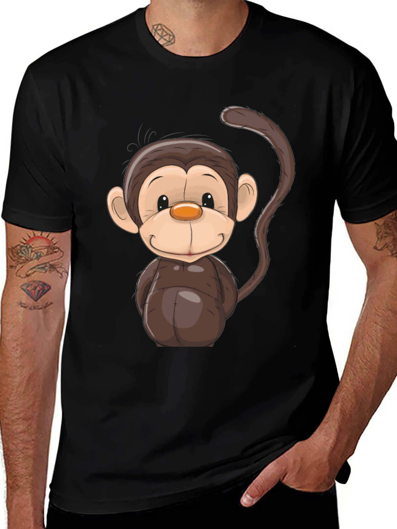 Cartoon Monkey Graphic Tee - Black
