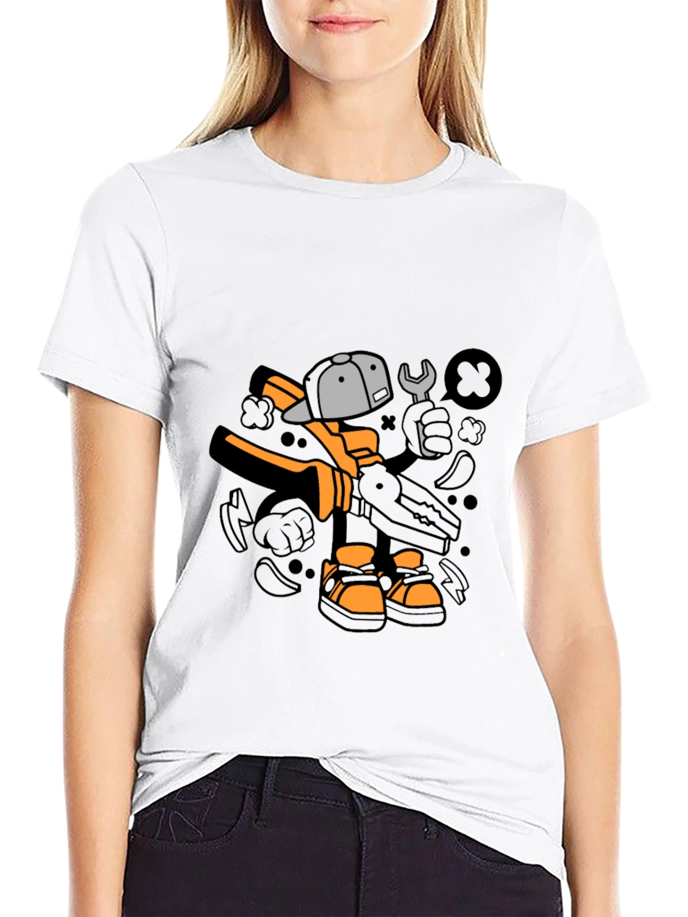 Cool Graphic T-Shirt with Cartoon Mechanic Print