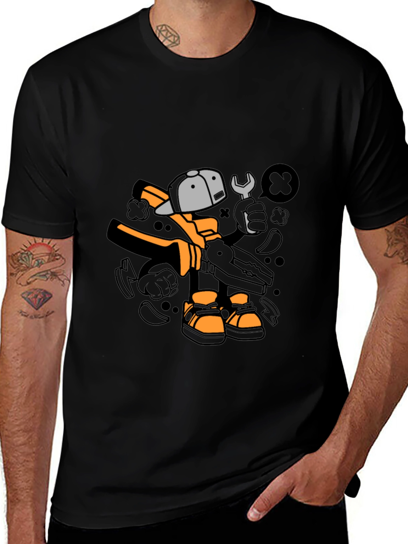 Cool Graphic T-Shirt with Cartoon Mechanic Print