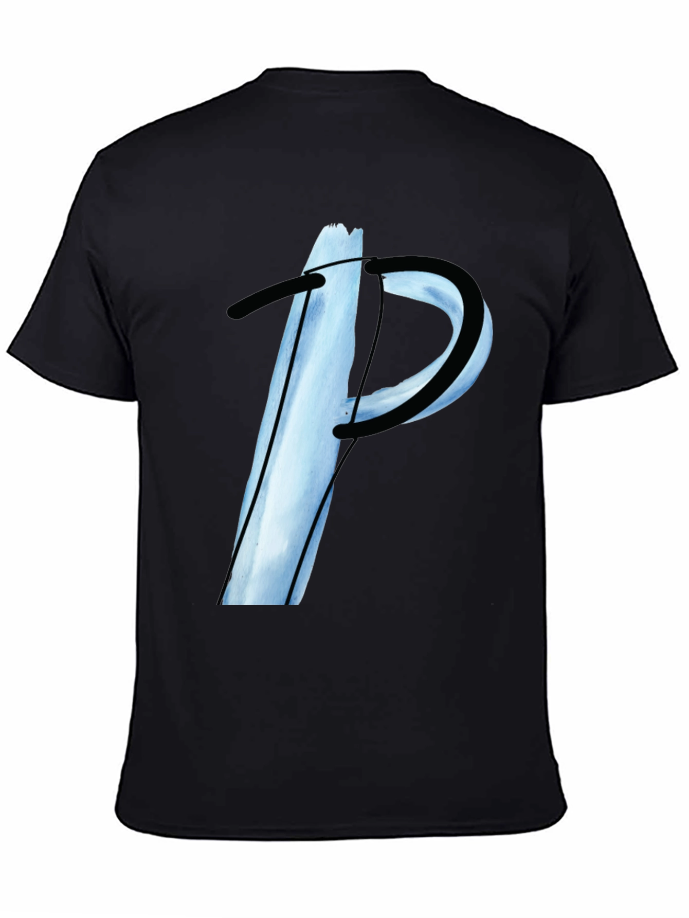 Abstract Letter P Graphic Tee - Black Casual T-Shirt