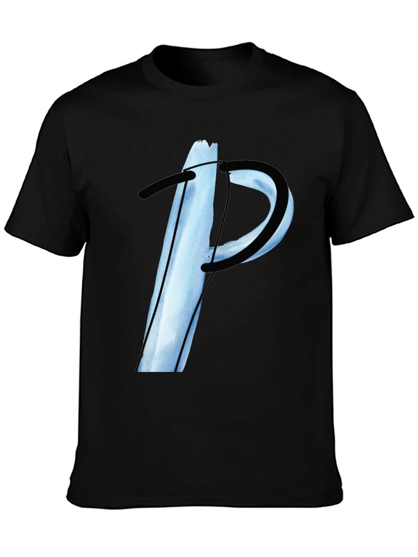 Abstract Letter P Graphic Tee - Black Casual T-Shirt