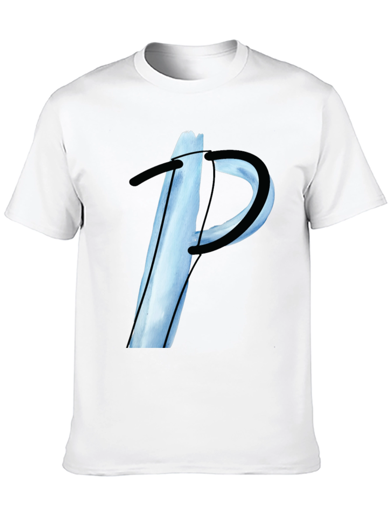Abstract Letter P Graphic Tee - Black Casual T-Shirt