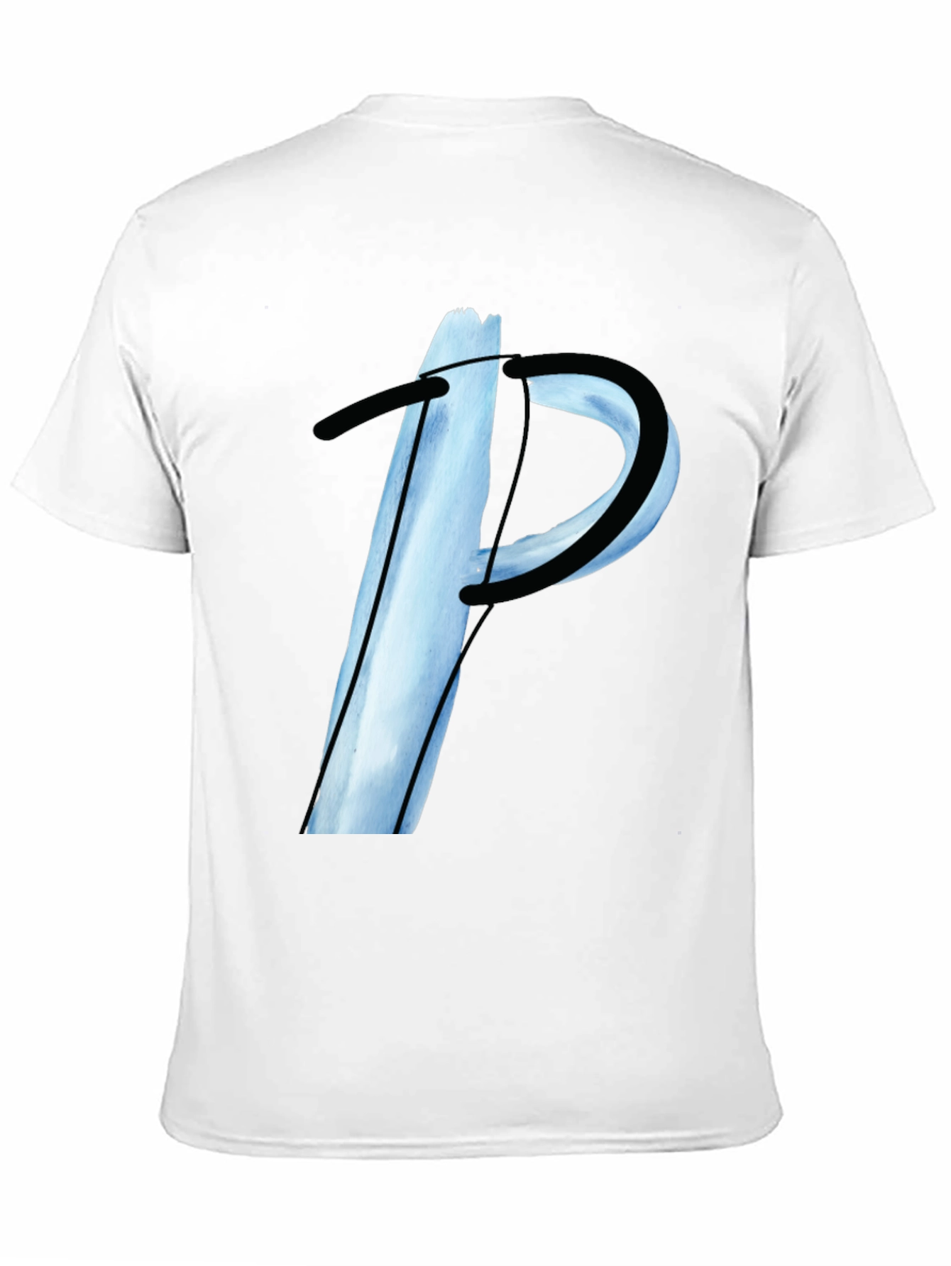 Abstract Letter P Graphic Tee - Black Casual T-Shirt