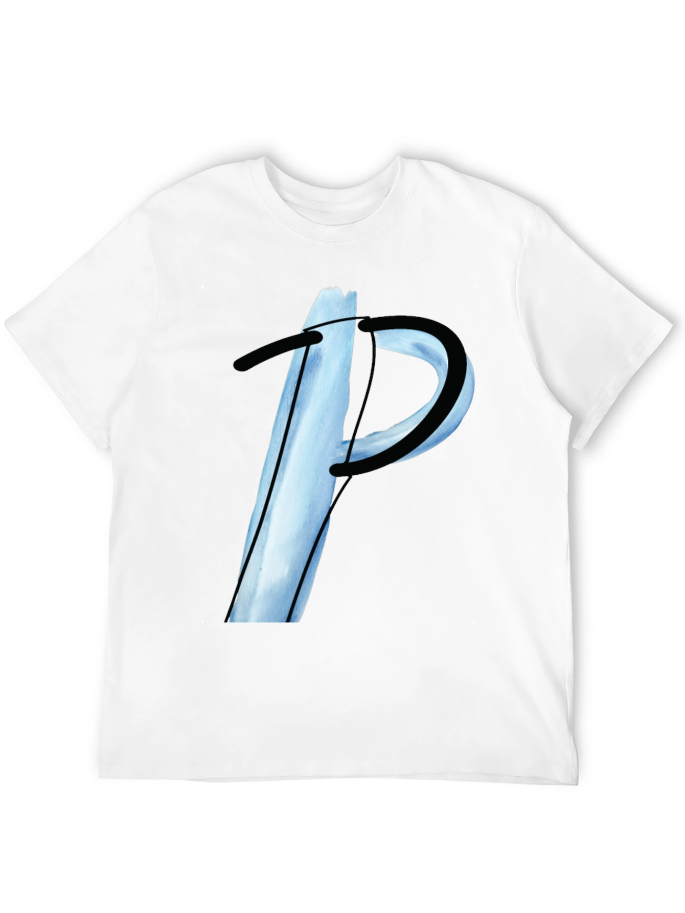 Abstract Letter P Graphic Tee - Black Casual T-Shirt