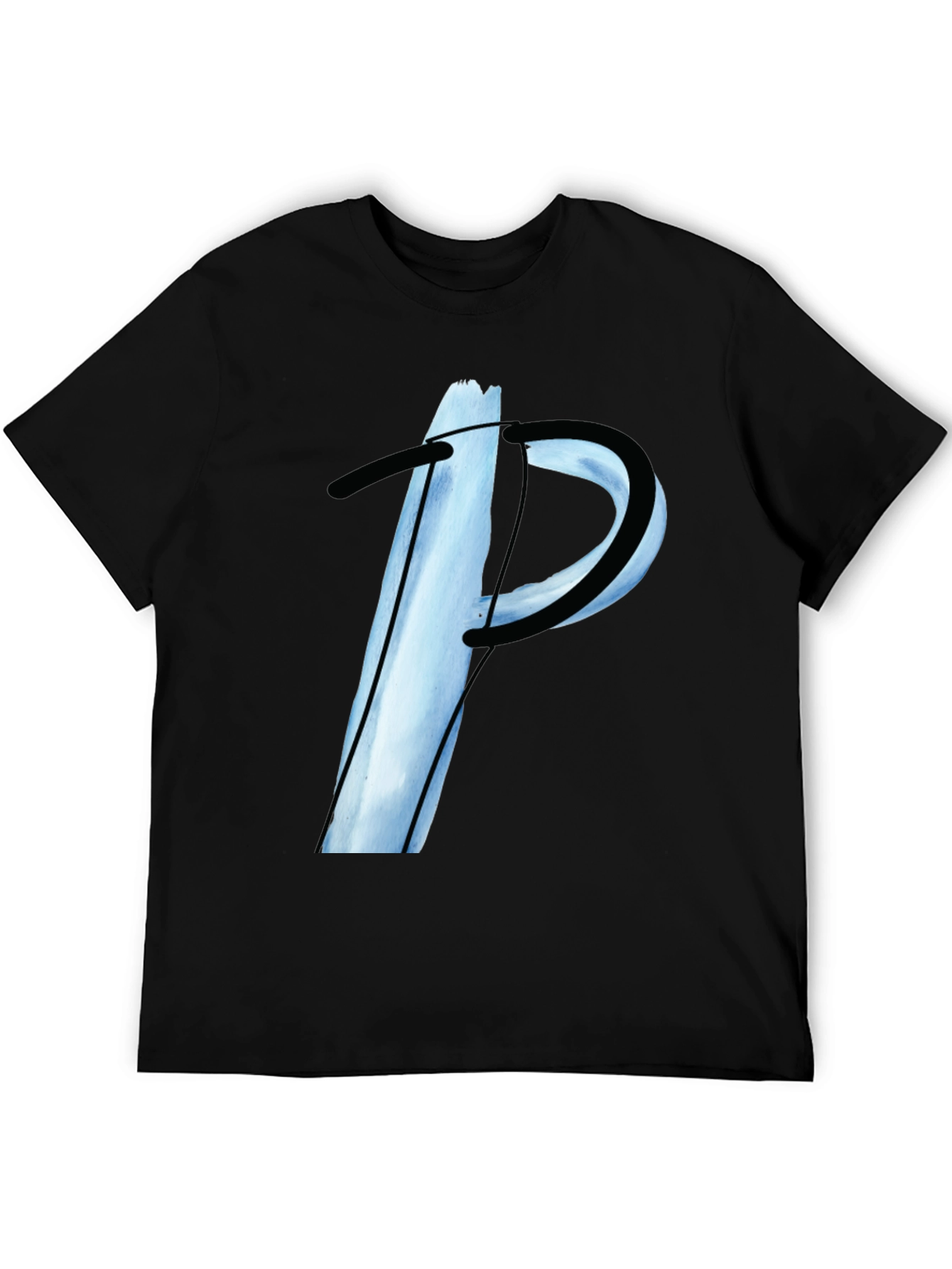 Abstract Letter P Graphic Tee - Black Casual T-Shirt
