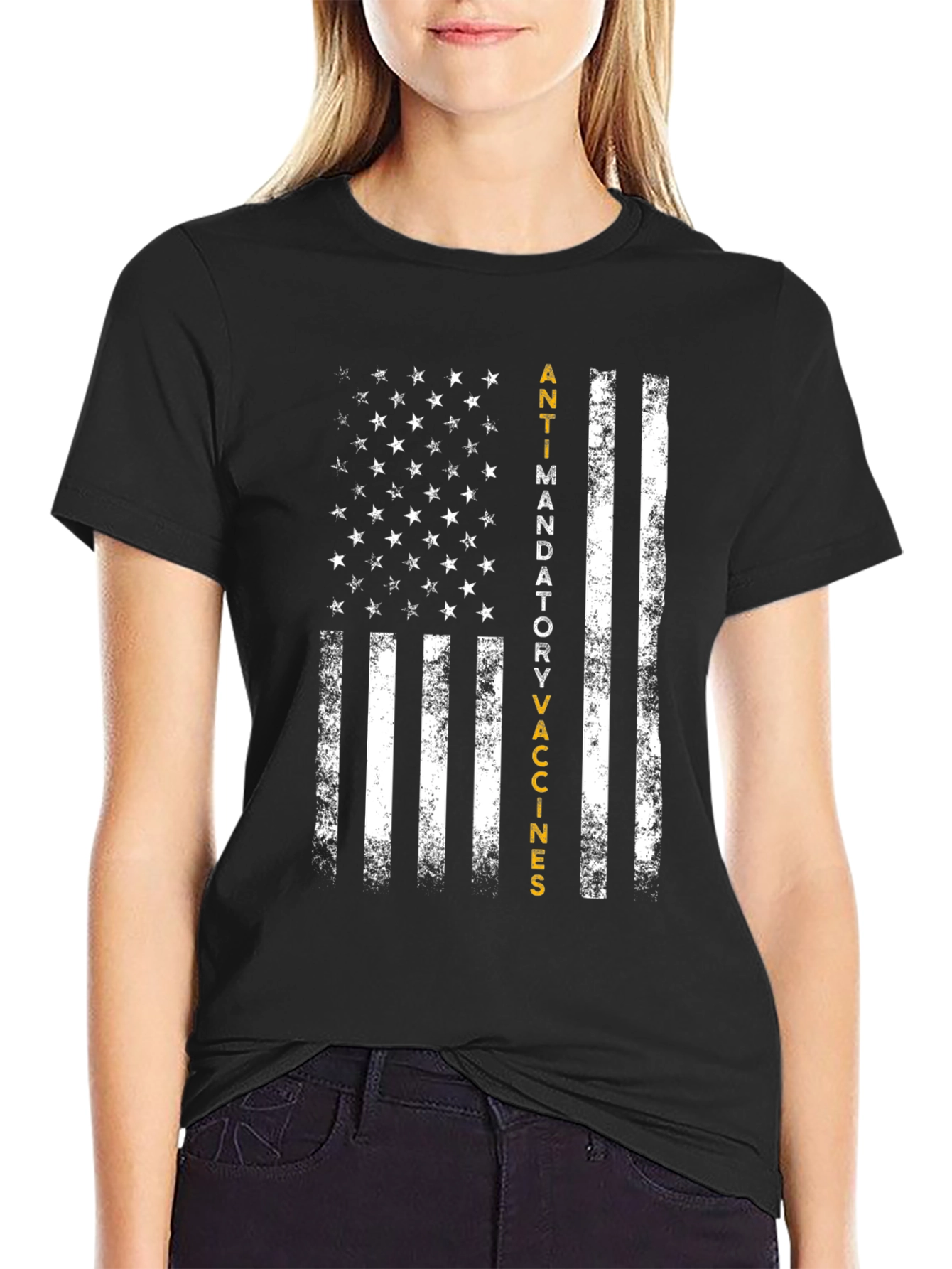 Anti-Mandatory Vaccine USA Flag Graphic T-Shirt