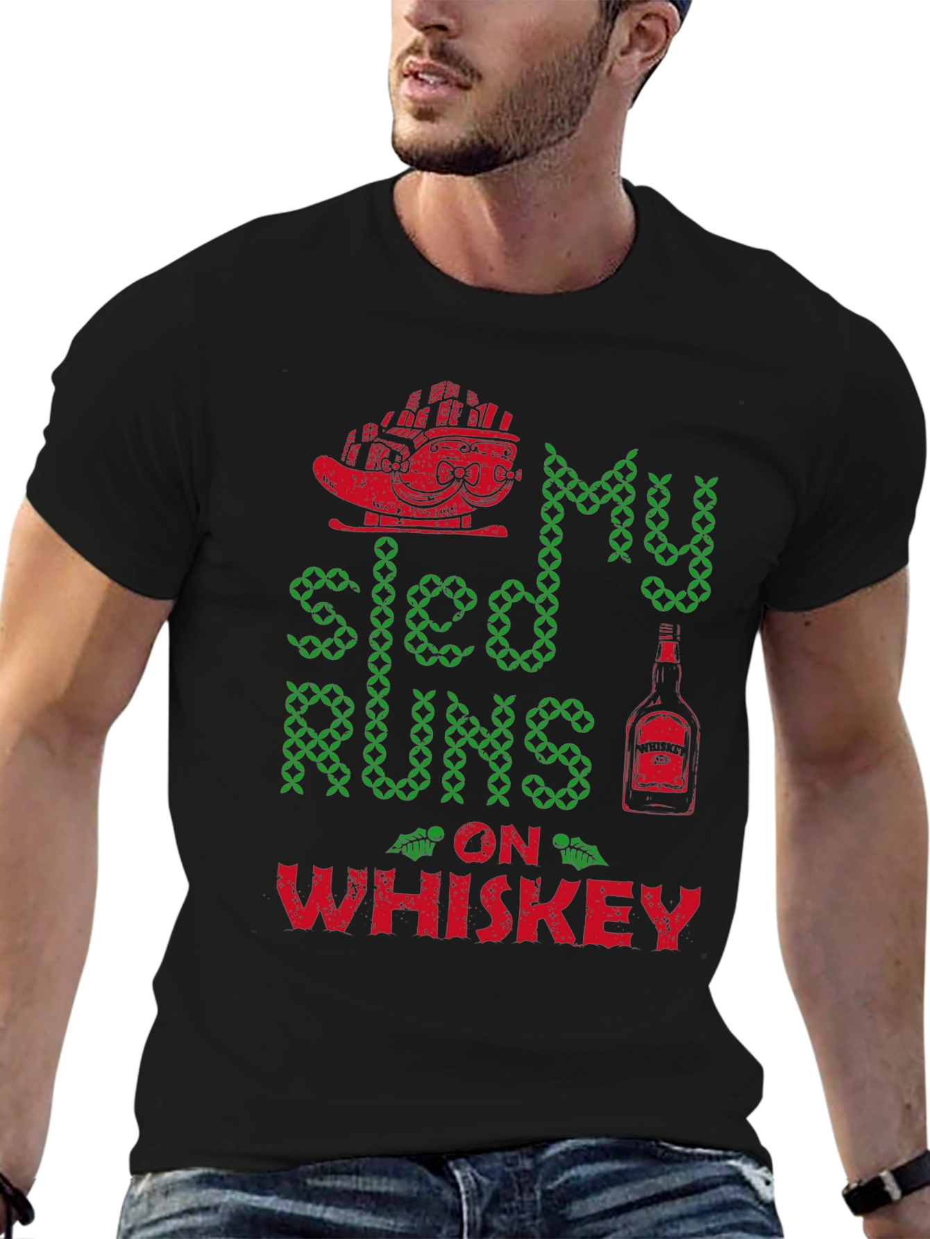My Sled Runs on Whiskey Graphic T-Shirt