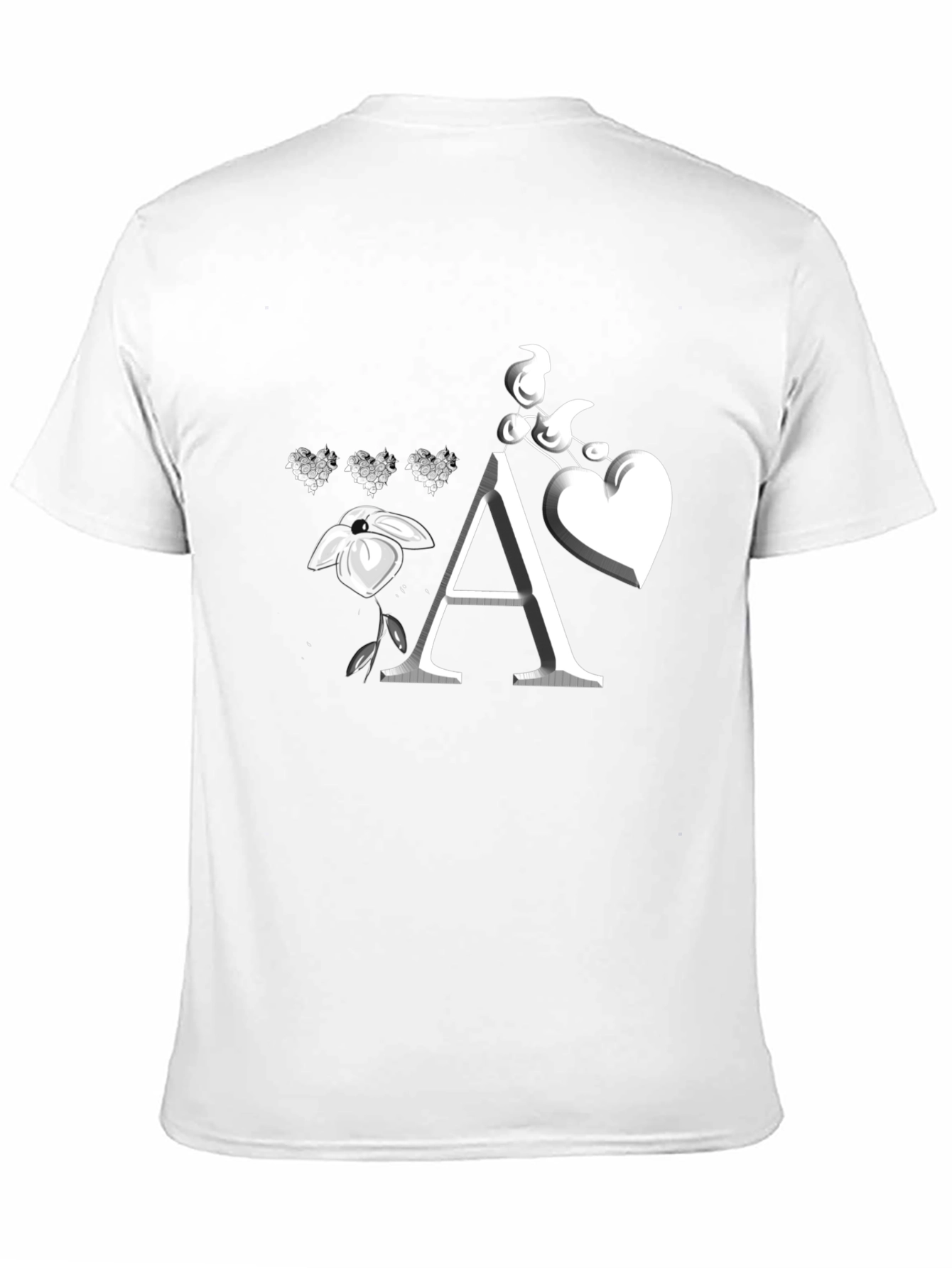 Floral Heart Initial A Black T-Shirt