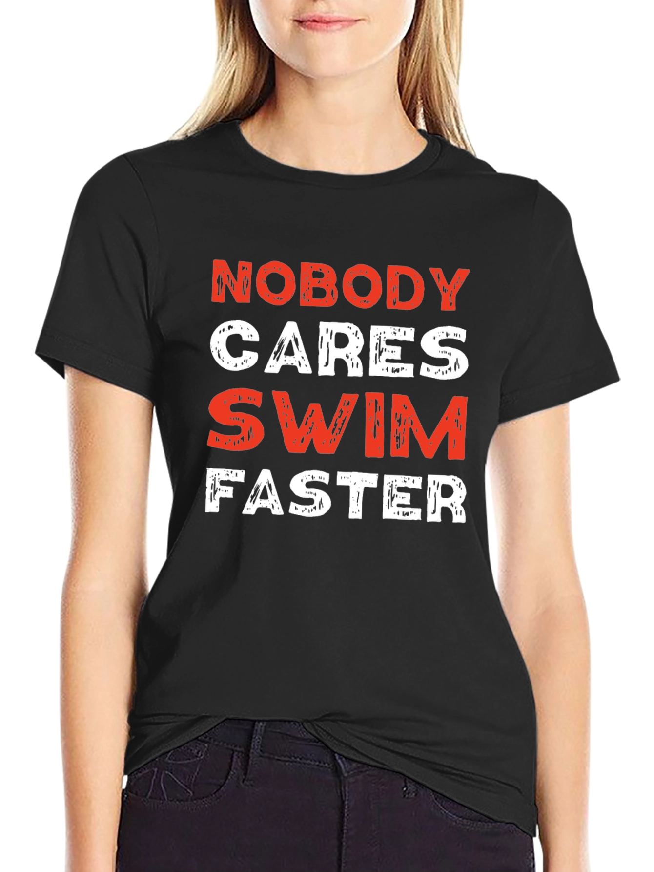 Nobody Cares Swim Faster Black T-Shirt