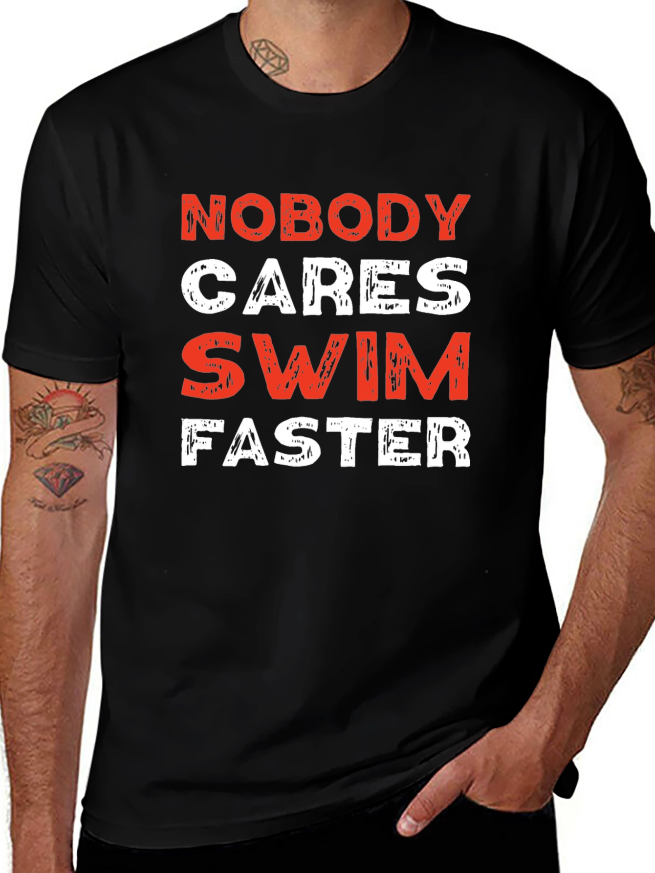 Nobody Cares Swim Faster Black T-Shirt