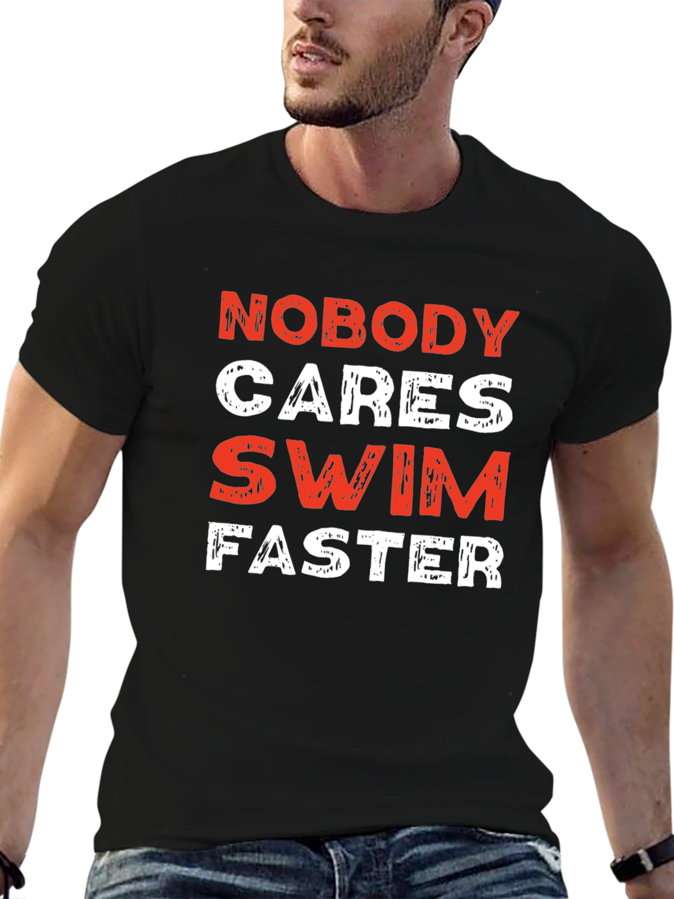 Nobody Cares Swim Faster Black T-Shirt