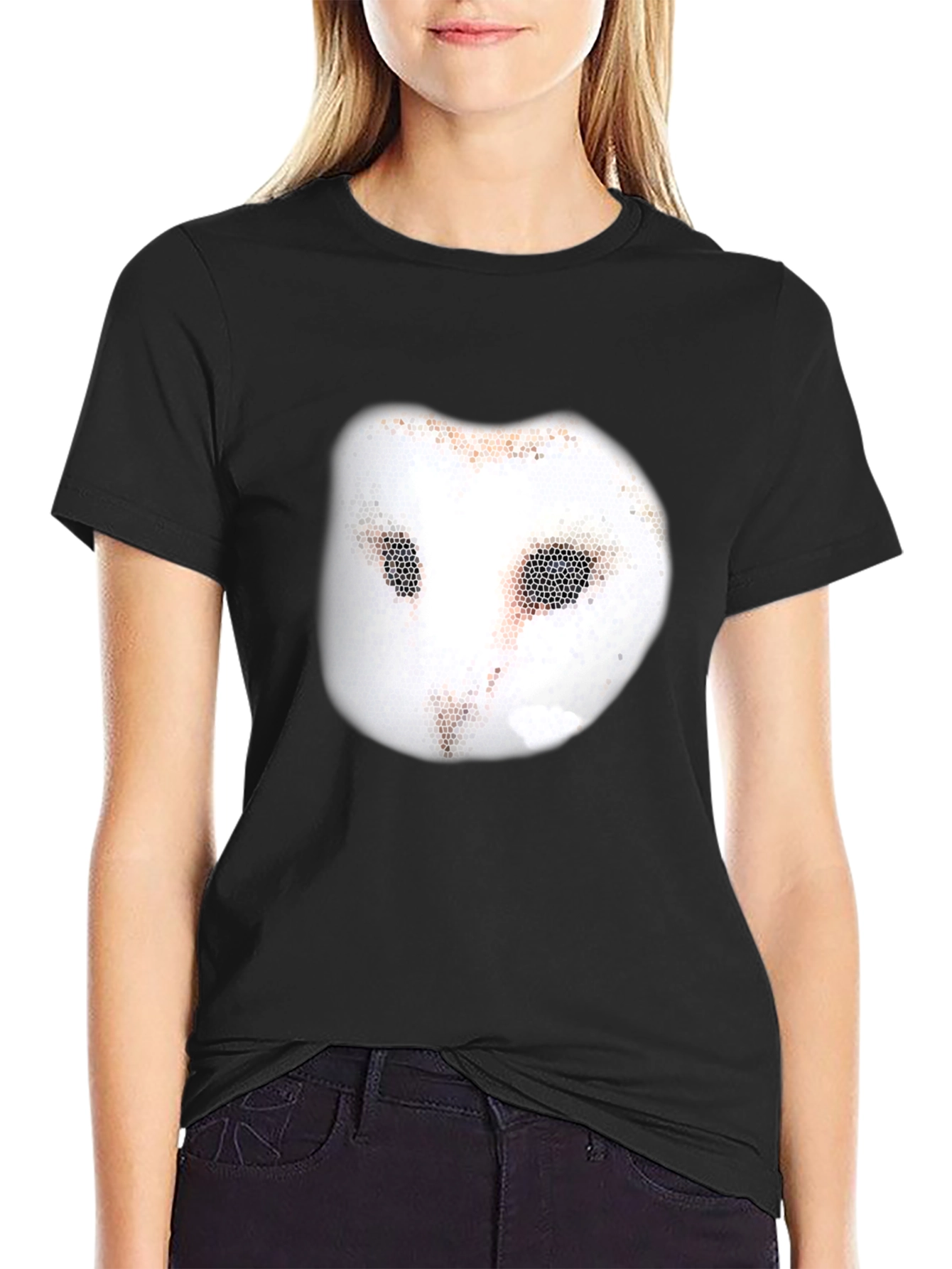 Unique Owl Mask Graphic Tee - Casual Black T-Shirt