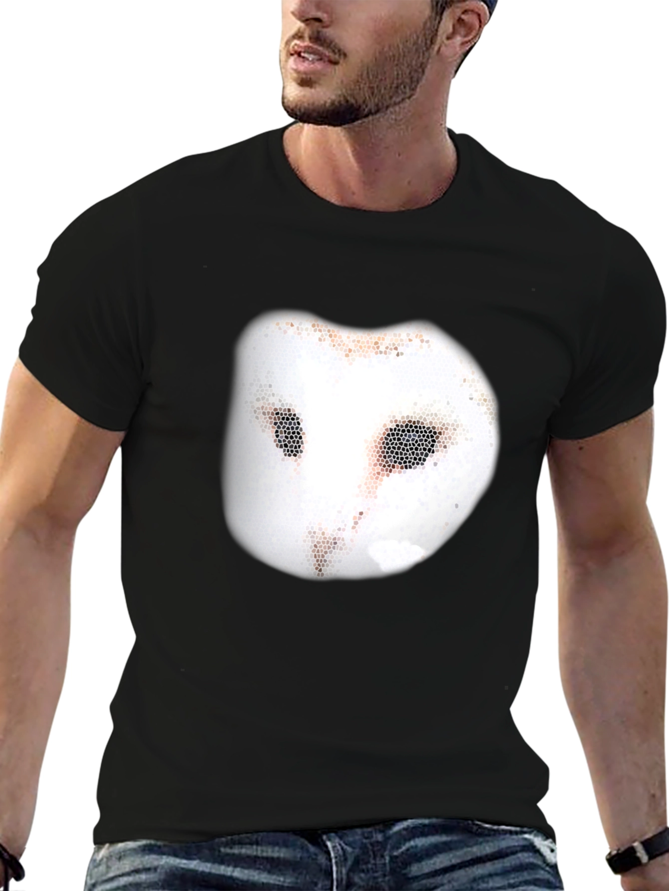 Unique Owl Mask Graphic Tee - Casual Black T-Shirt
