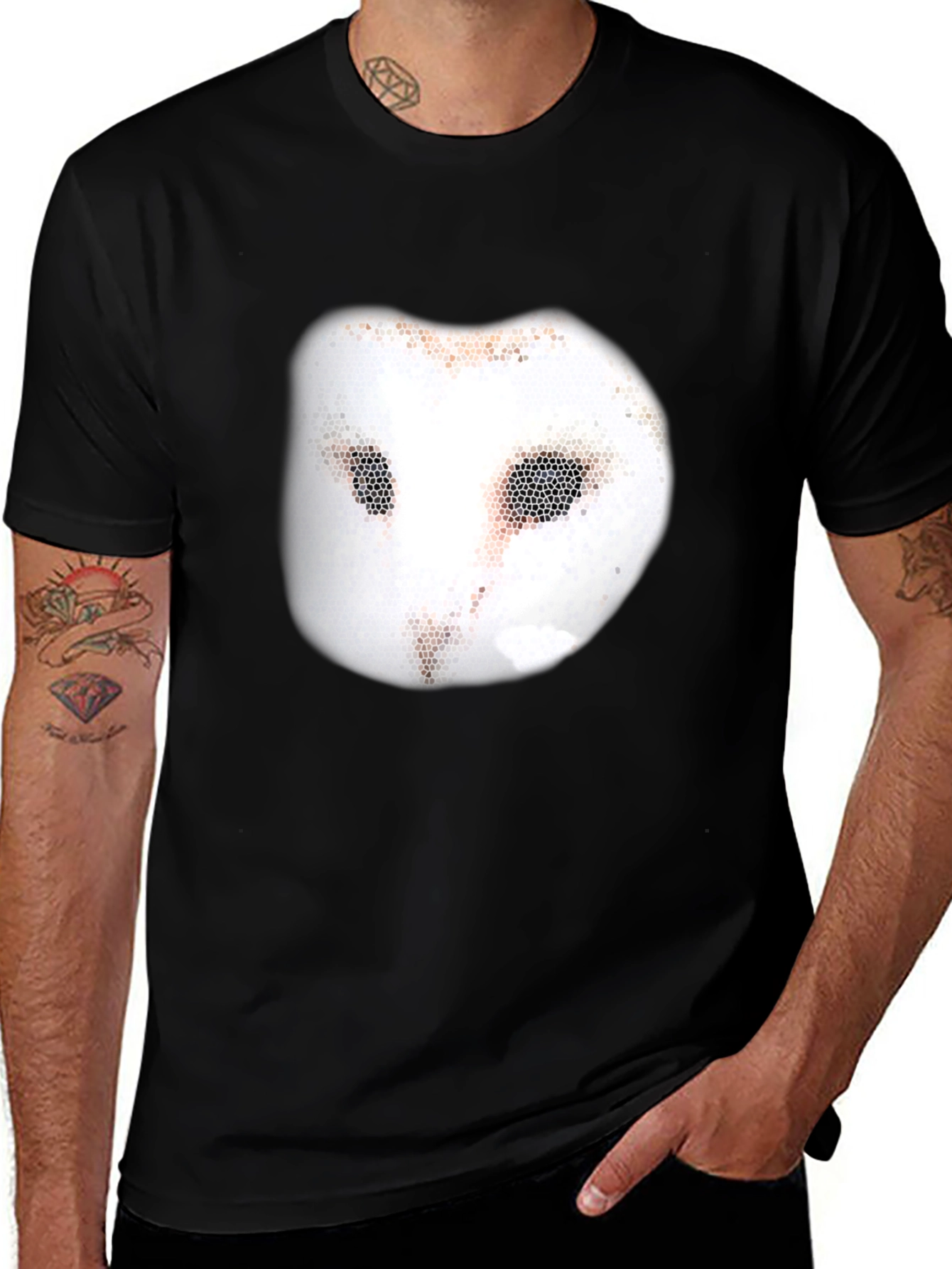Unique Owl Mask Graphic Tee - Casual Black T-Shirt